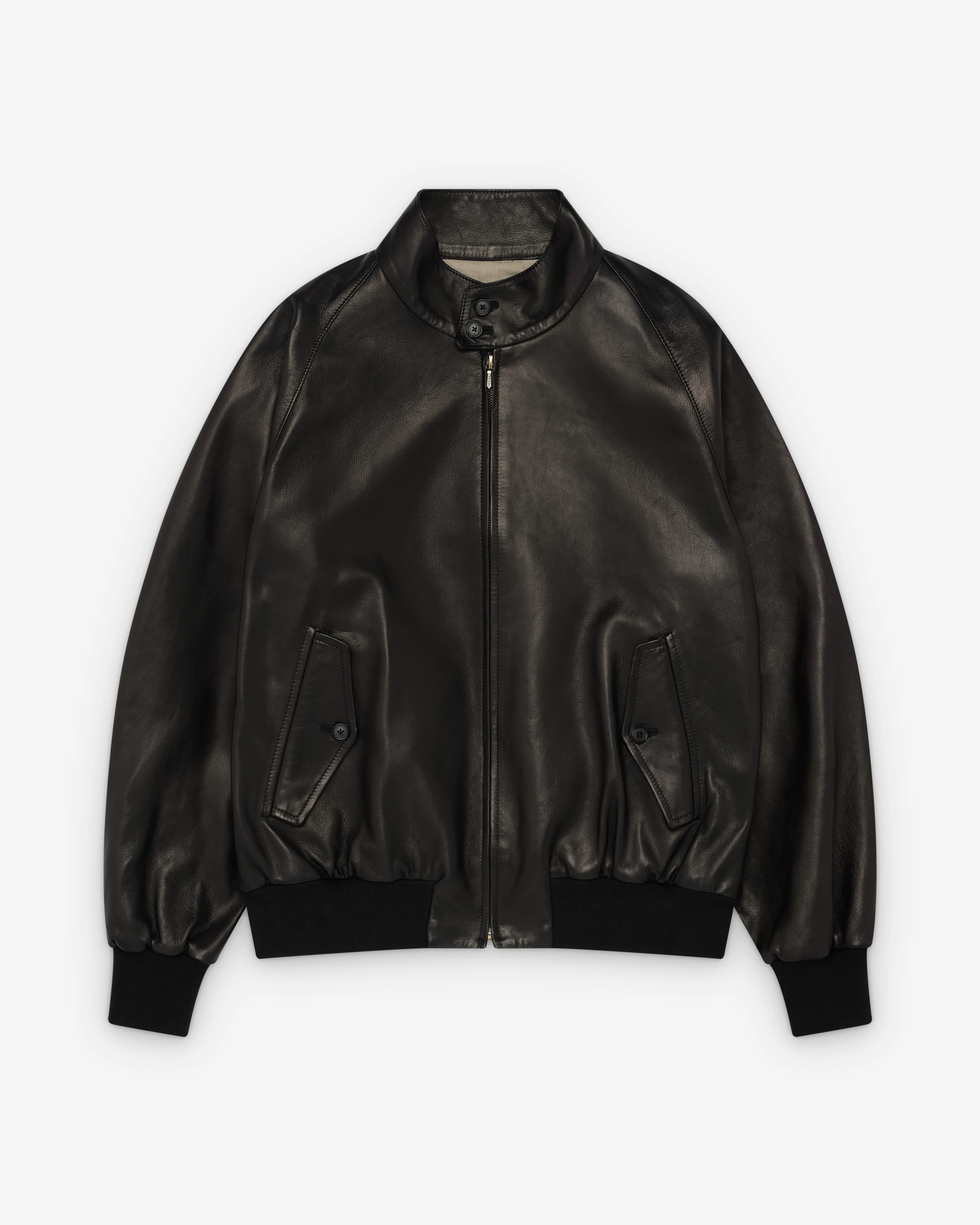 A.Presse - Men's Leather Harrington Jacket - (Black)