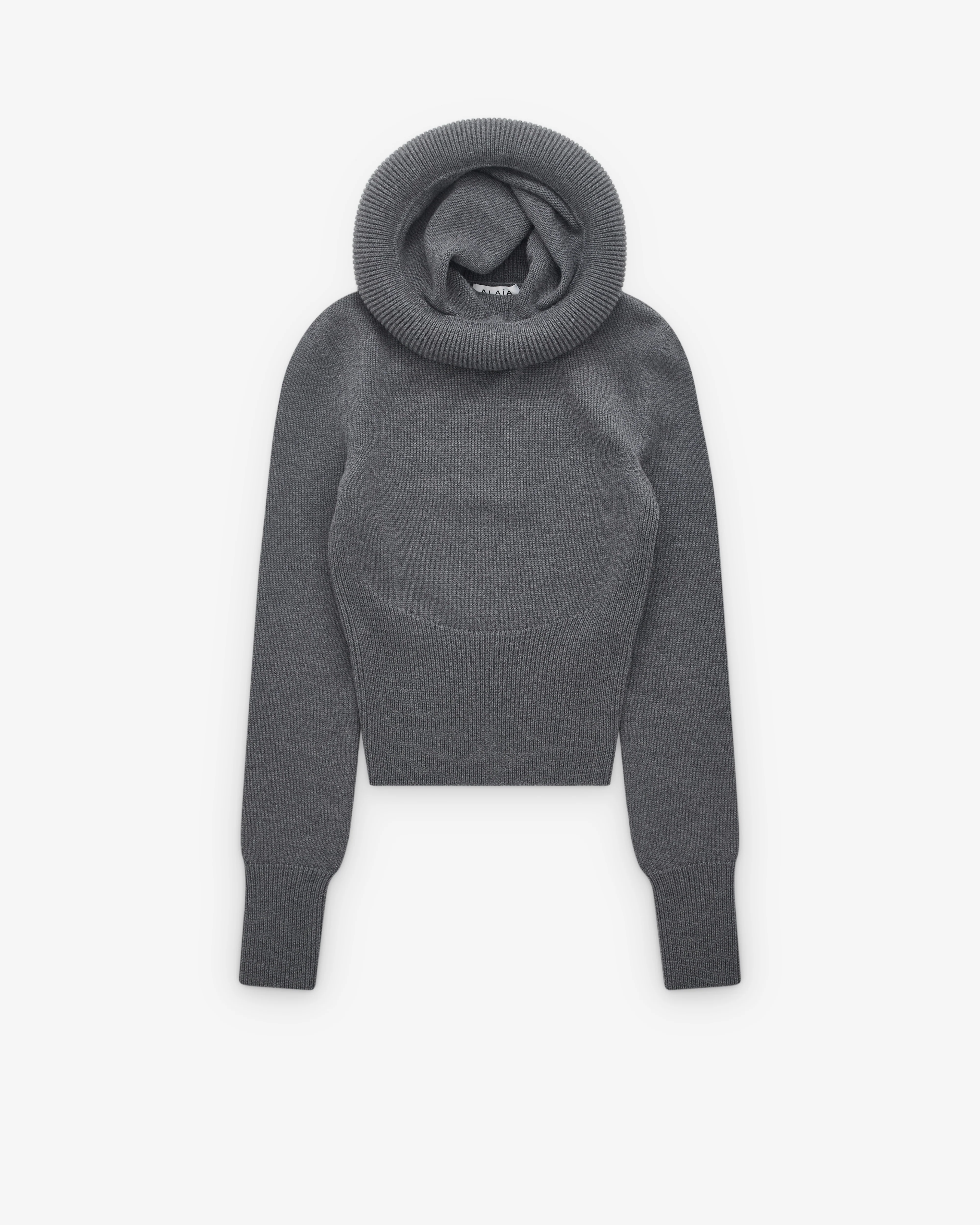 Alaïa - Women's Sculptural Hood Ribbed Knit Jumper - (Grey)
