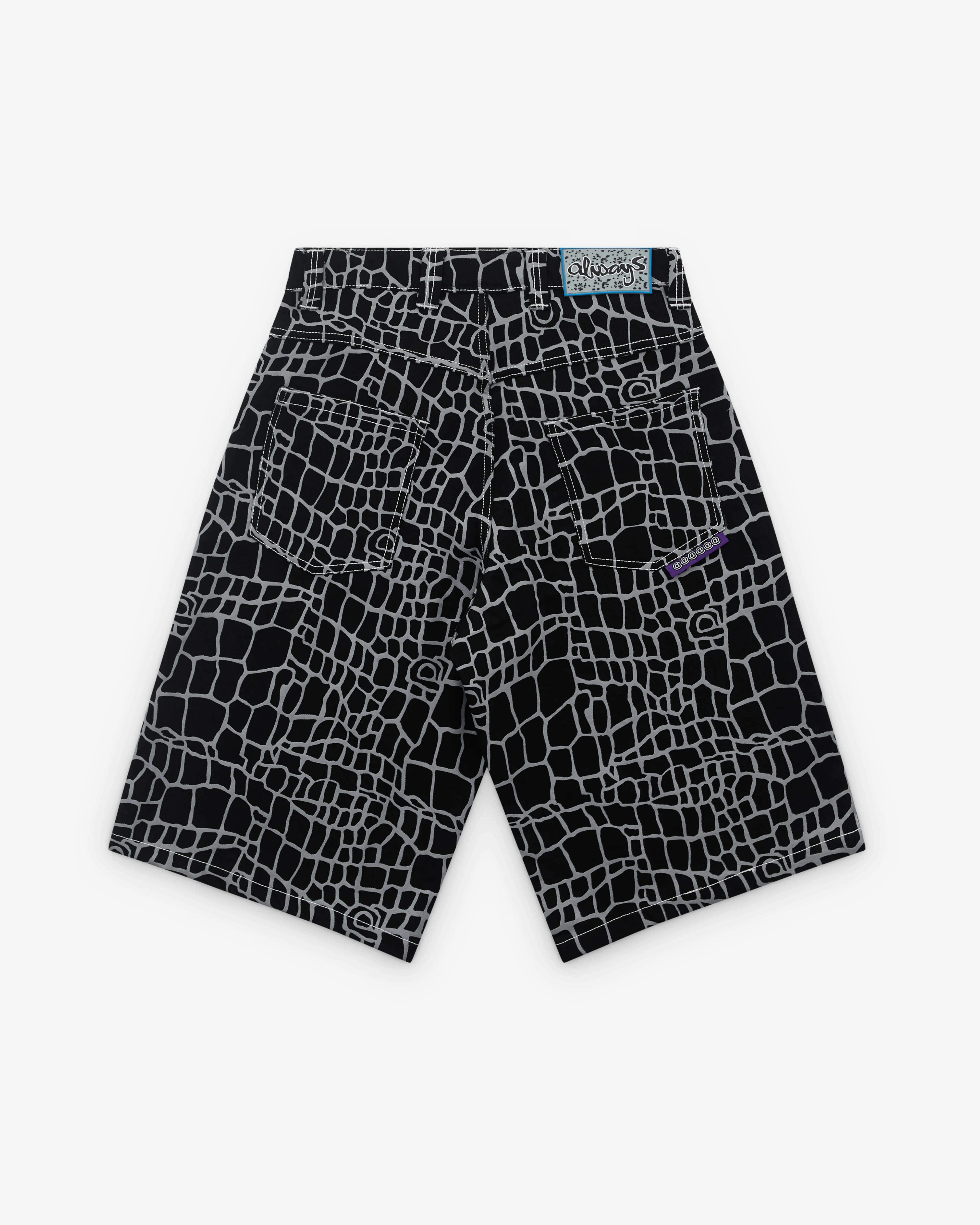Always Do What You Should Do - Men’s Croc Print Denim Shorts - (Black) - Image 2