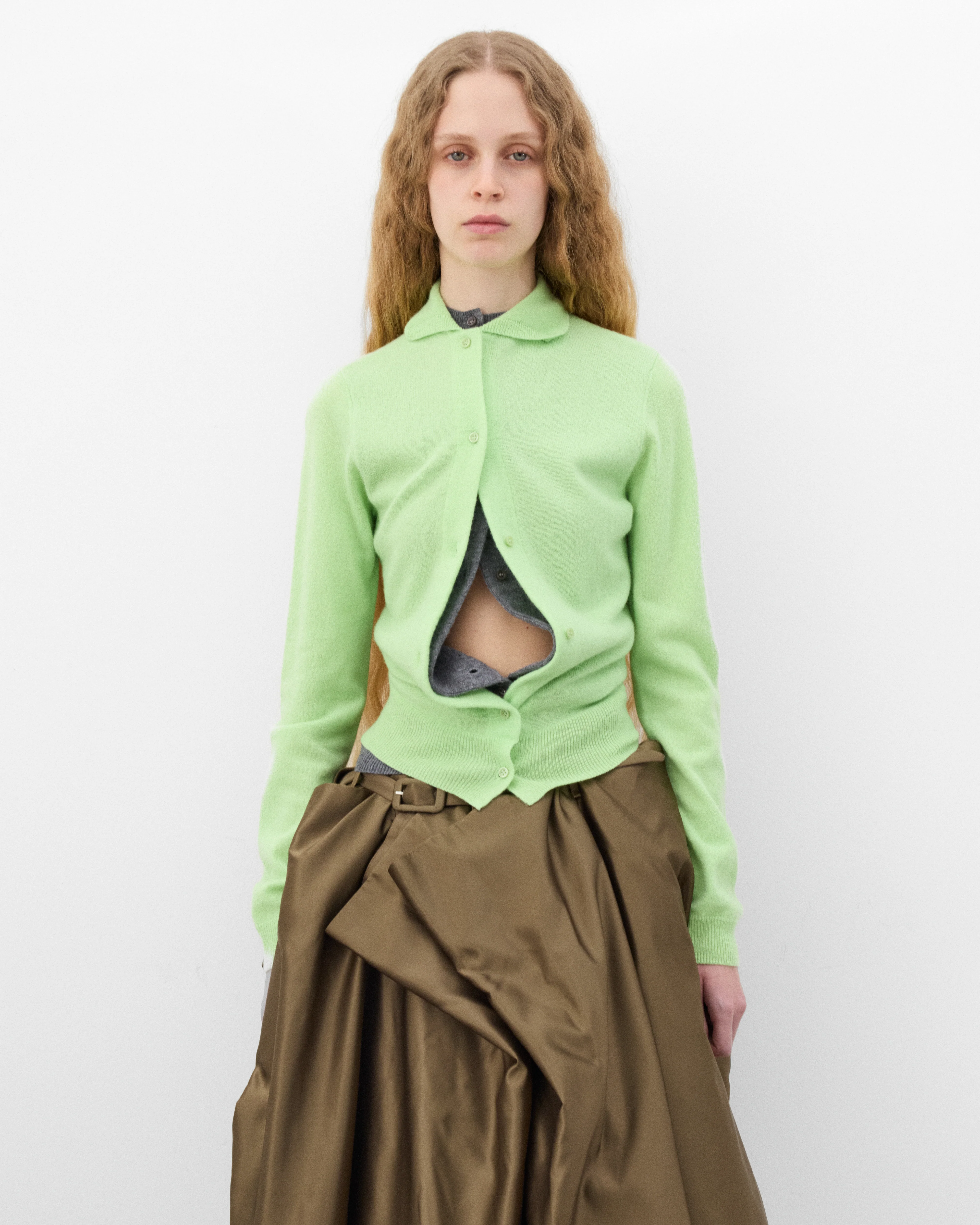 August Barron - Women's Double Cardigan - (Apple Green/Grey) - Image 3