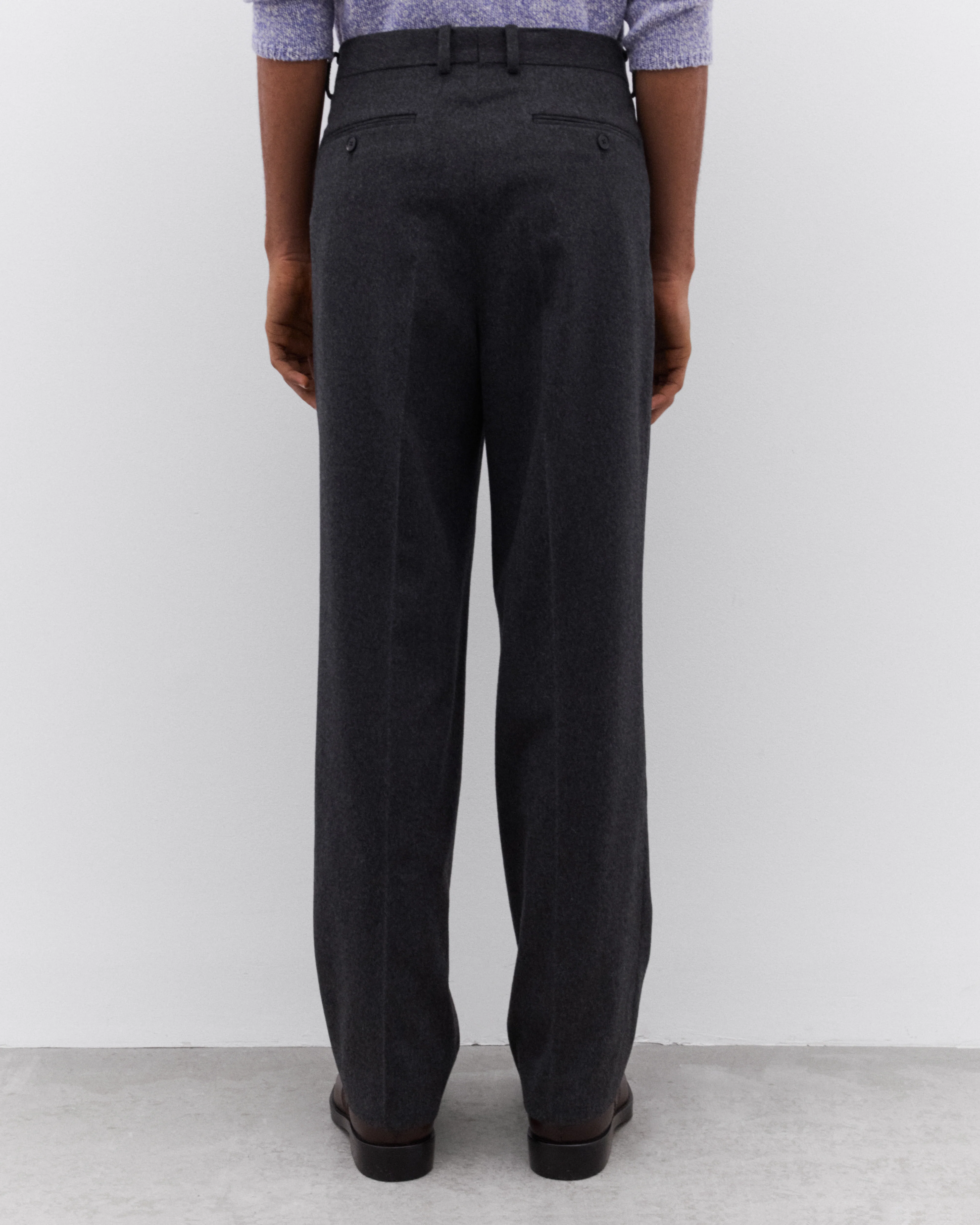 Auralee - Men’s Cashmere Moleskin Two-Tuck Slacks - (Charcoal) - Image 5