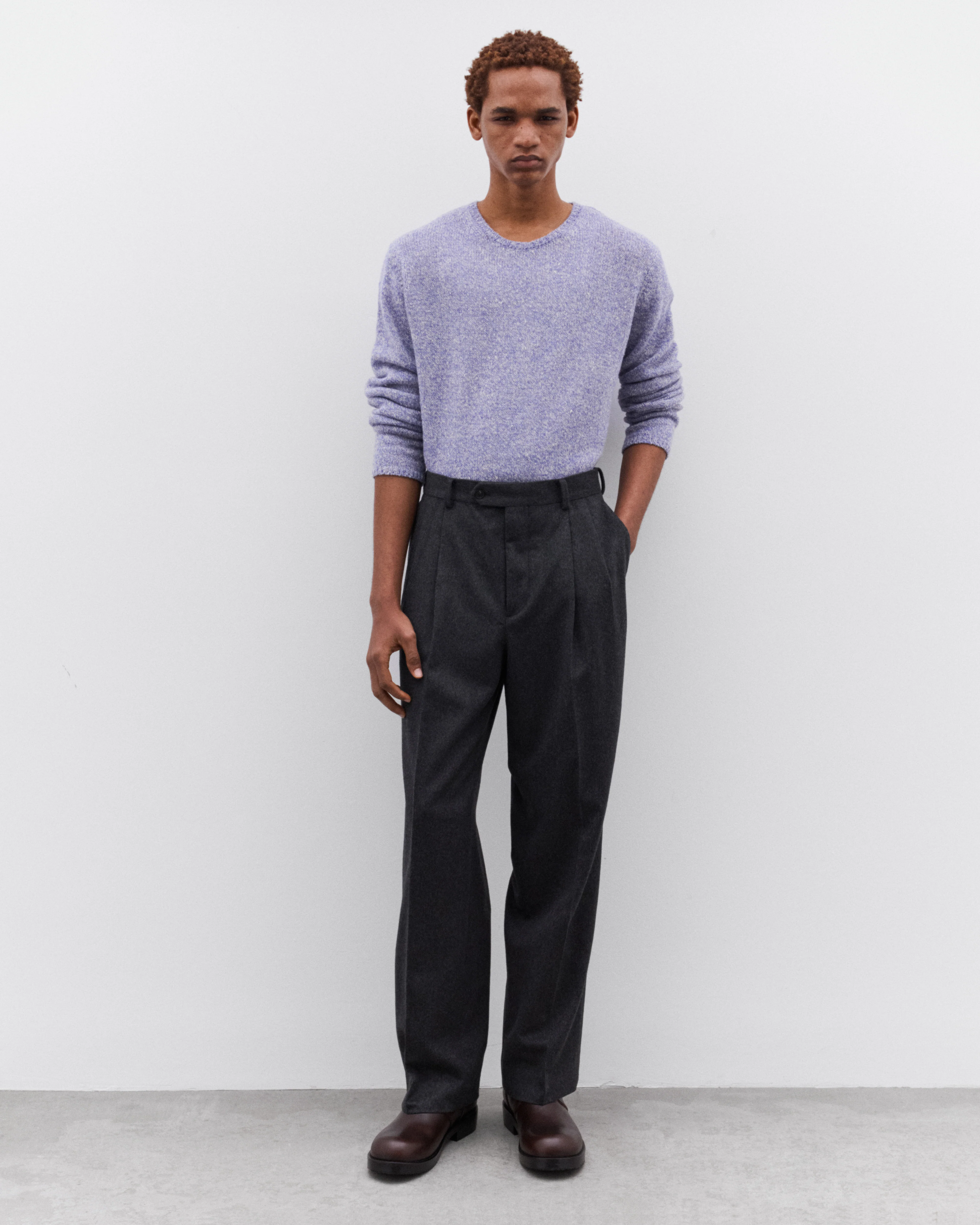 Auralee - Men’s Cashmere Moleskin Two-Tuck Slacks - (Charcoal) - Image 6