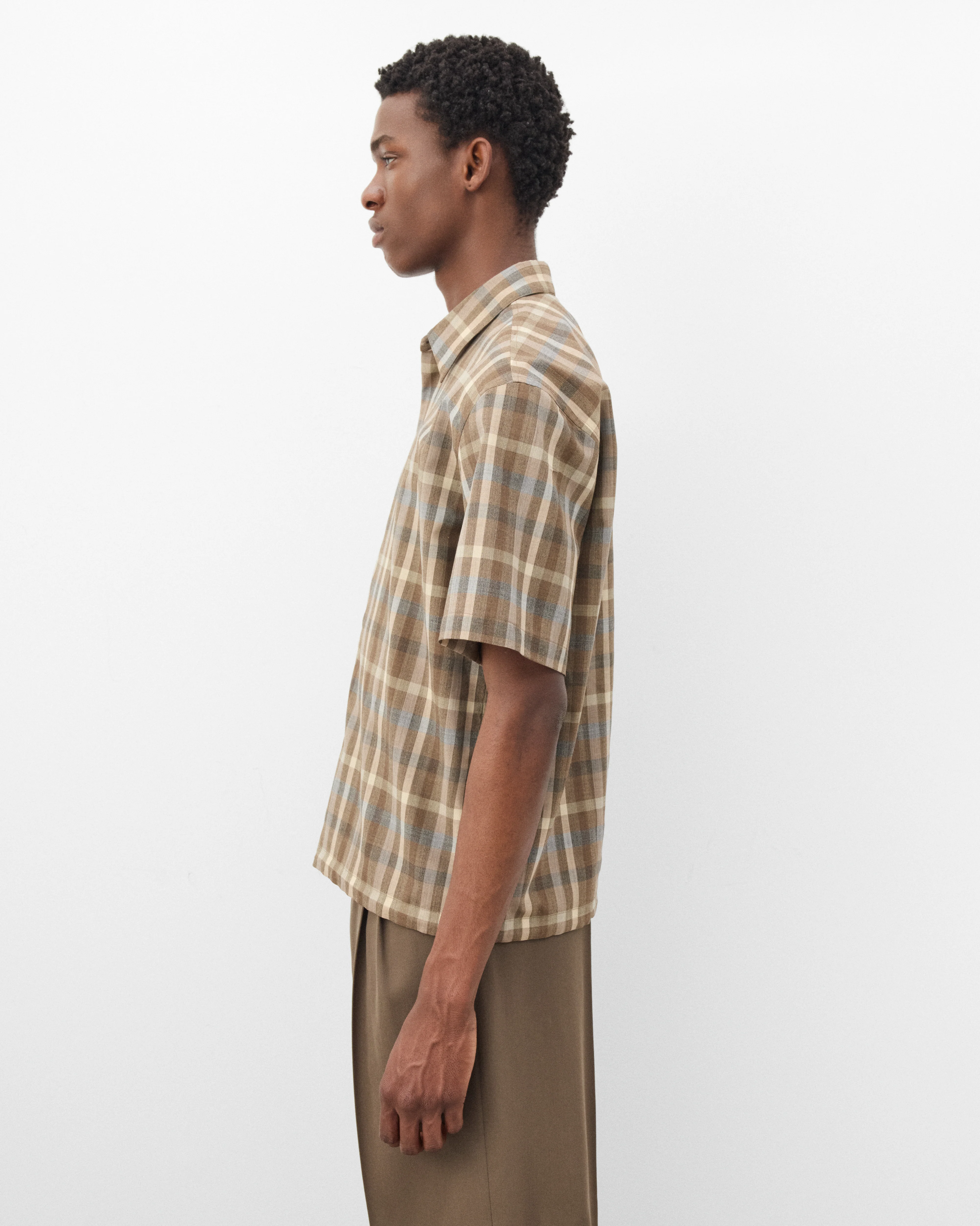 Auralee - Men's Fine Tropical Wool Check Shirt - (Brown) - Image 4
