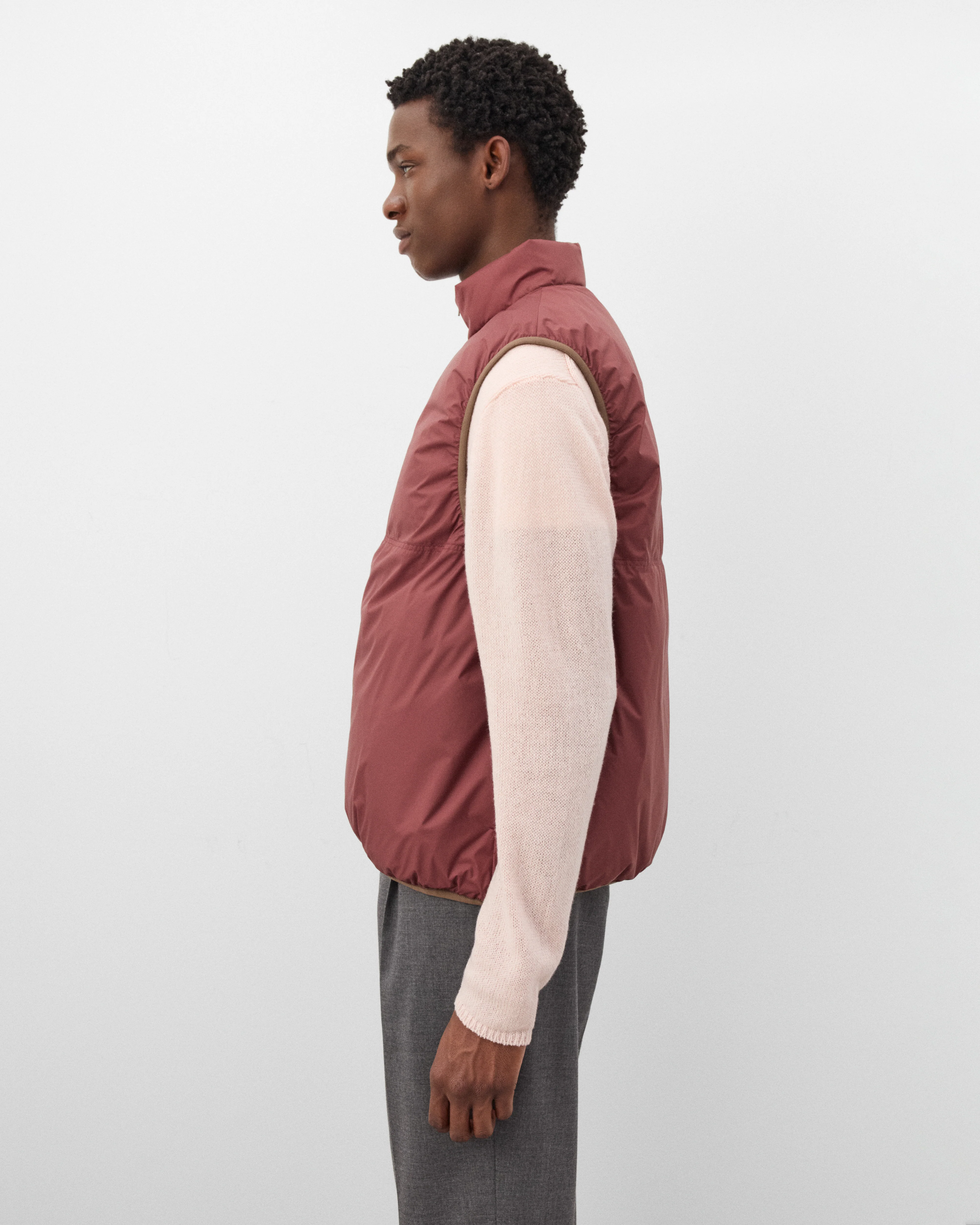 Auralee - Men's Light Nylon Ripstop Down Vest - (Burgundy) - Image 4