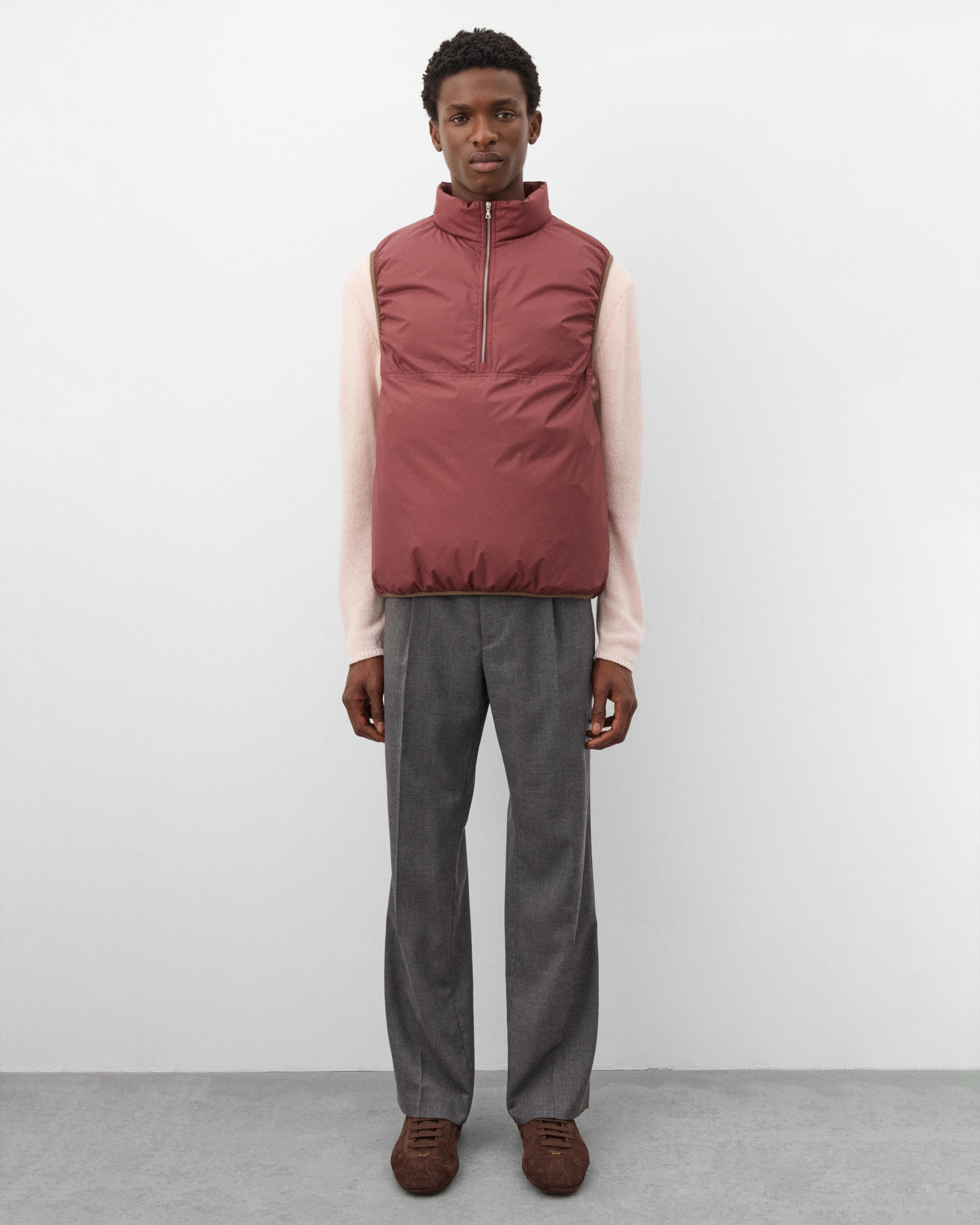 Auralee - Men's Light Nylon Ripstop Down Vest - (Burgundy) - Image 6