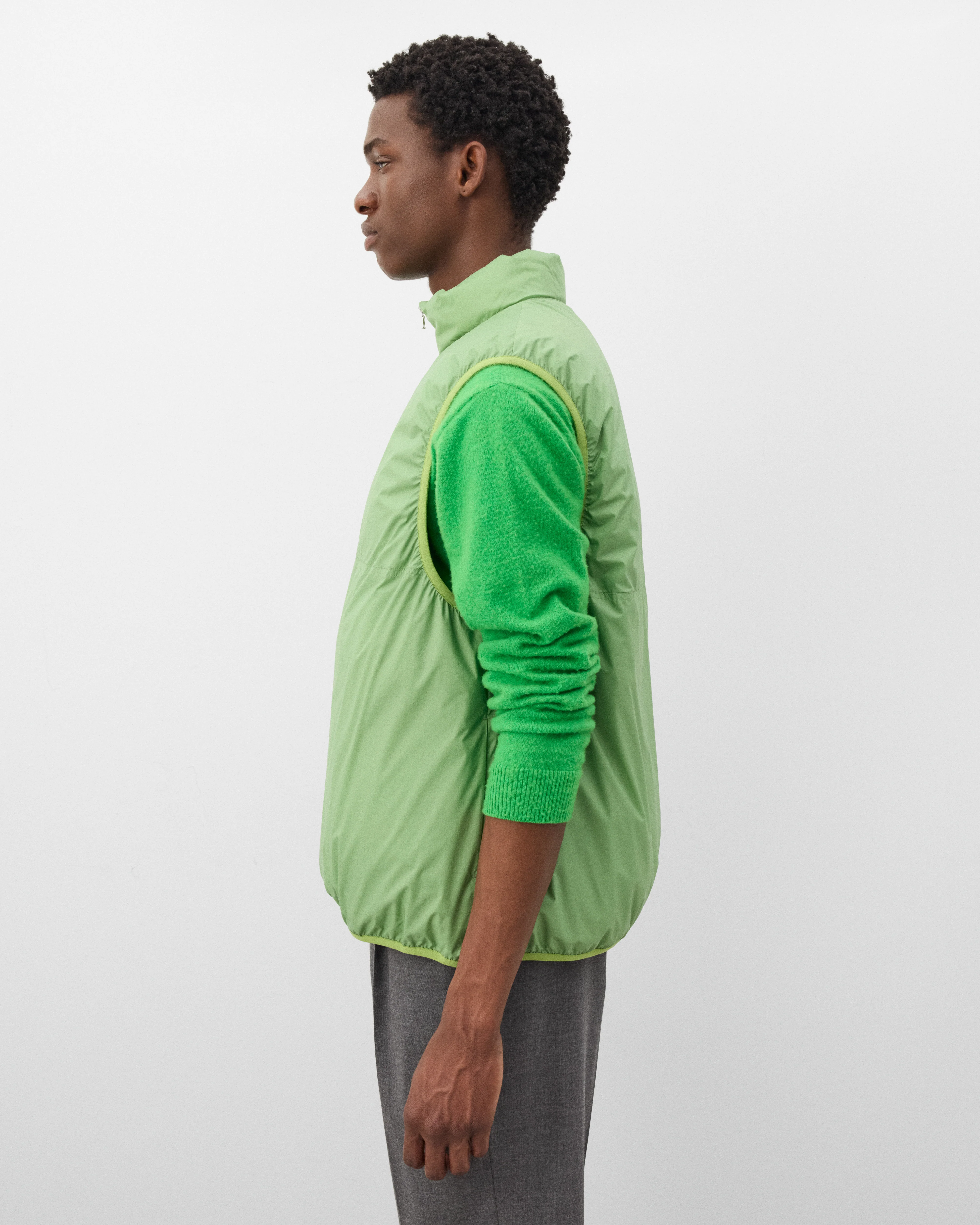 Auralee - Men's Light Nylon Ripstop Down Vest - (Light Green) - Image 4