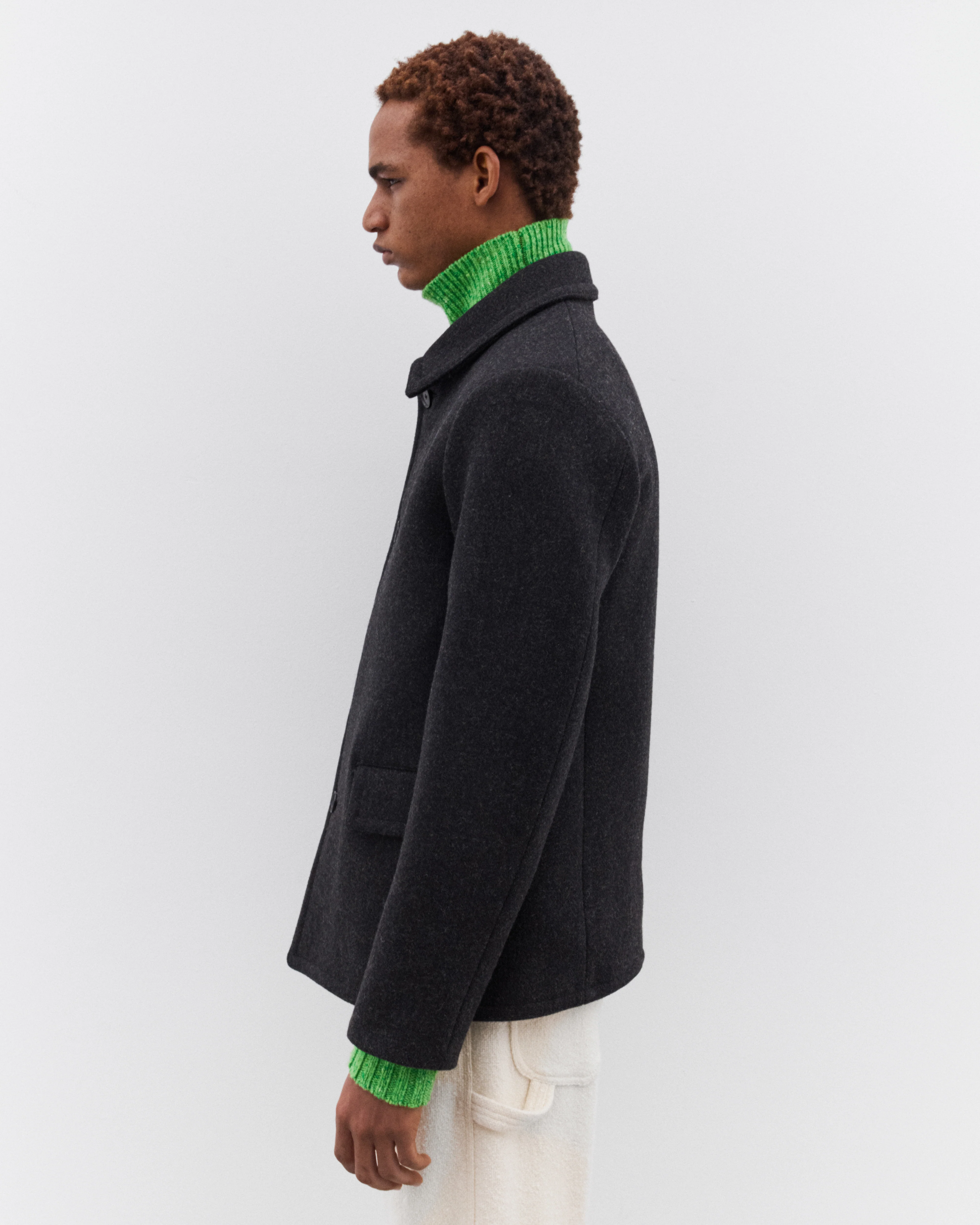 Auralee - Men’s Shetland Wool Double Cloth Blouson - (Dark Charcoal) - Image 4