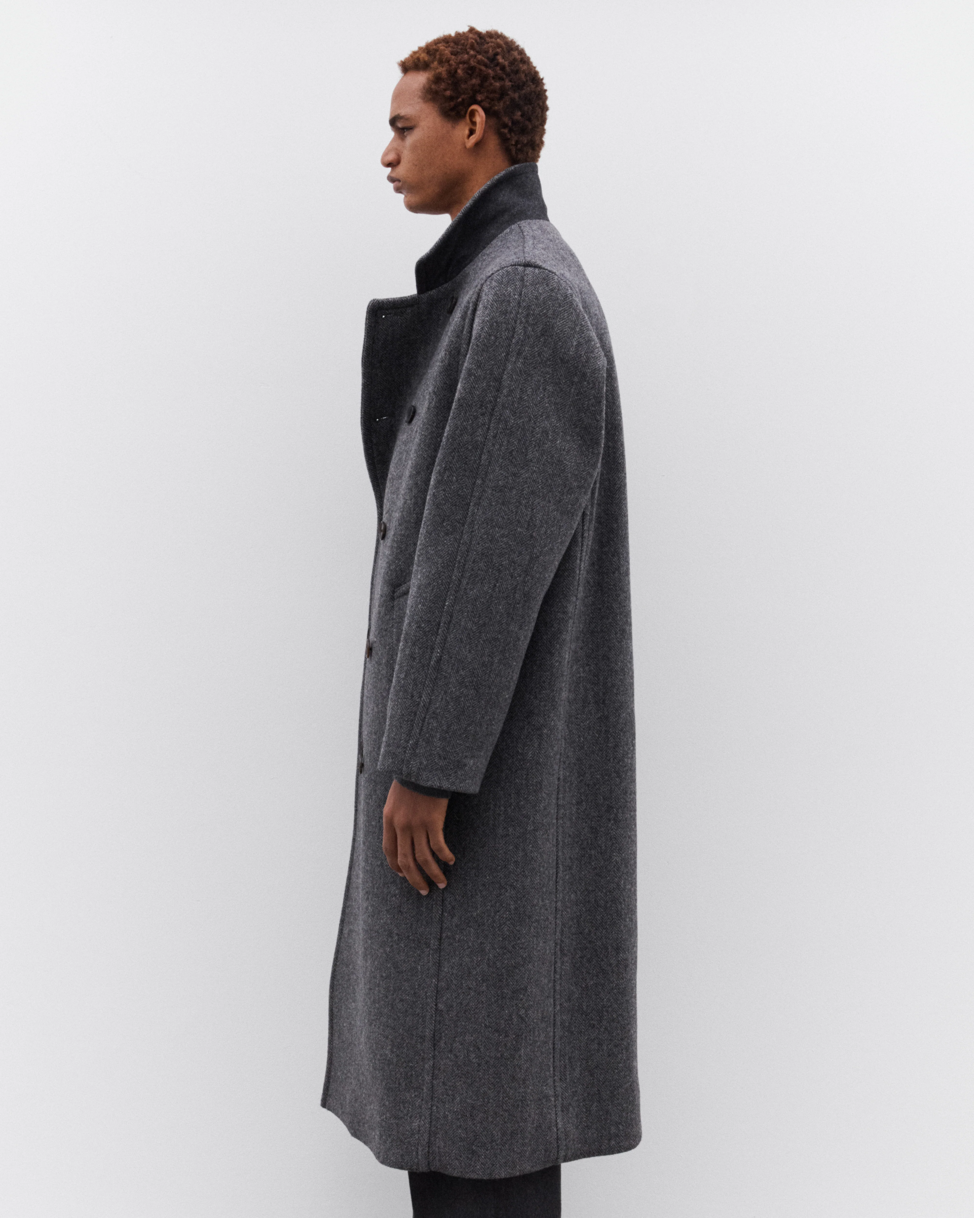 Auralee - Men’s Shetland Wool Double Cloth Coat - (Grey Herringbone) - Image 4