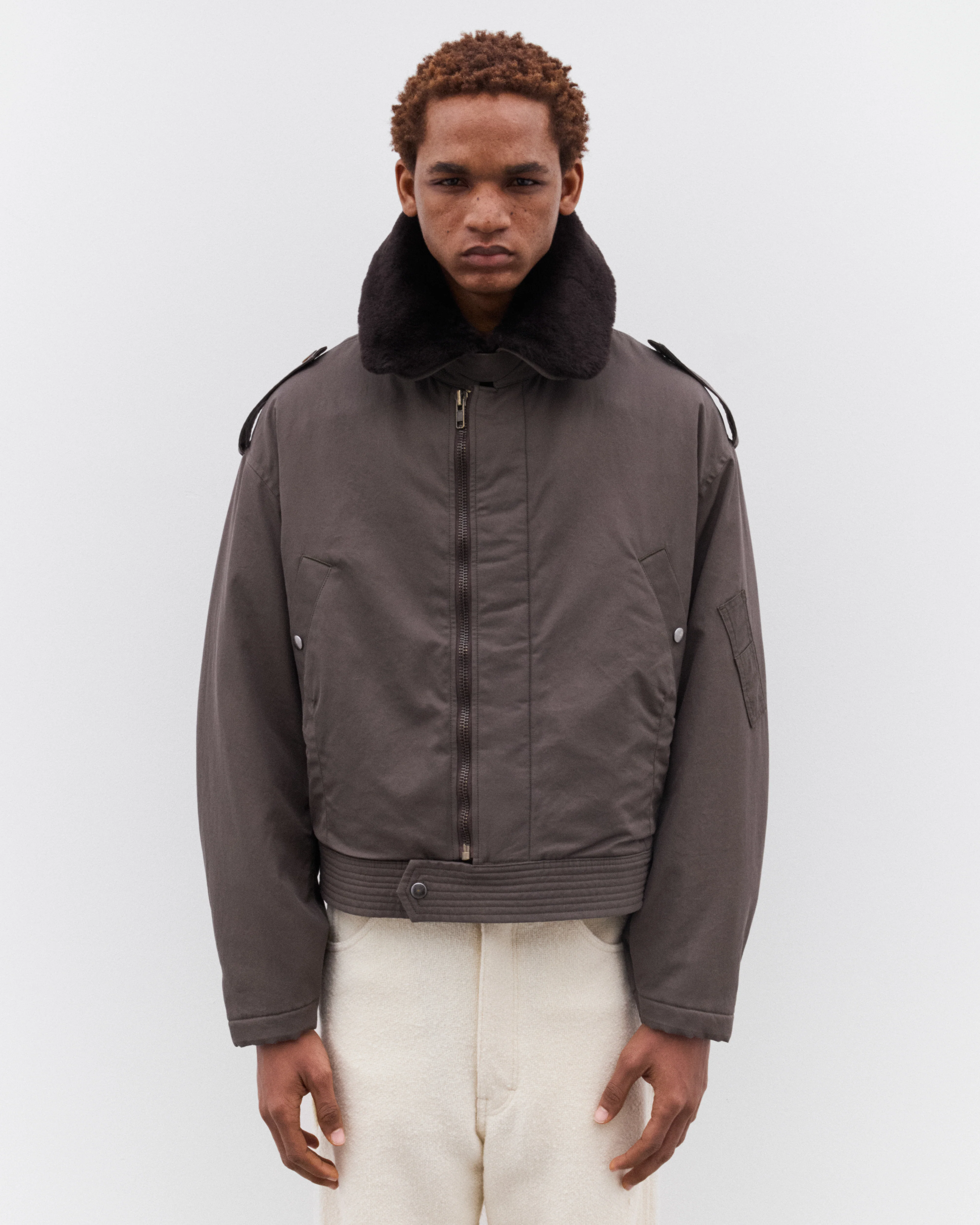 Auralee - Men’s Washed Finx Cotton Gabardine Flight Blouson - (Deep Olive) - Image 3