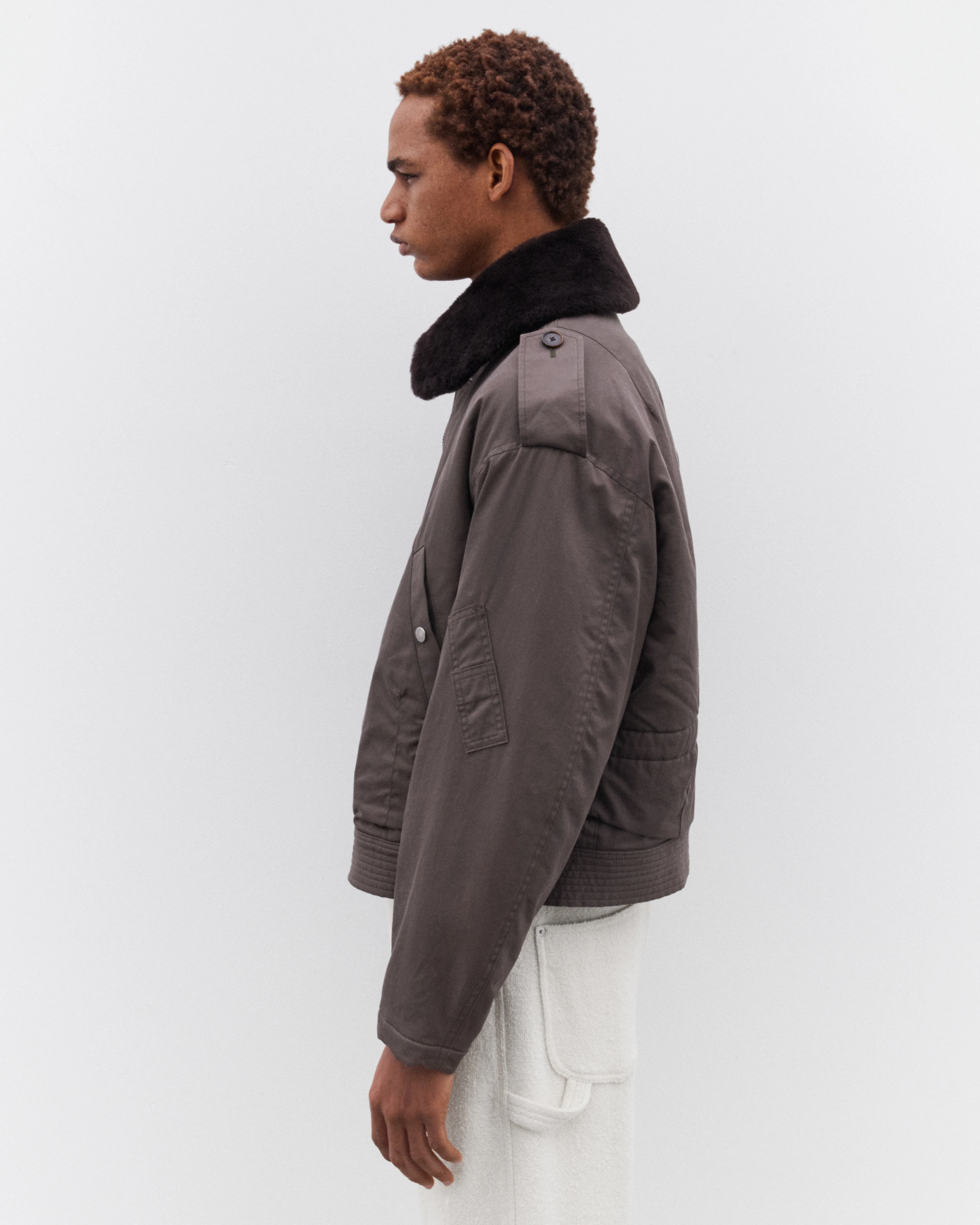 Auralee - Men’s Washed Finx Cotton Gabardine Flight Blouson - (Deep Olive) - Image 4