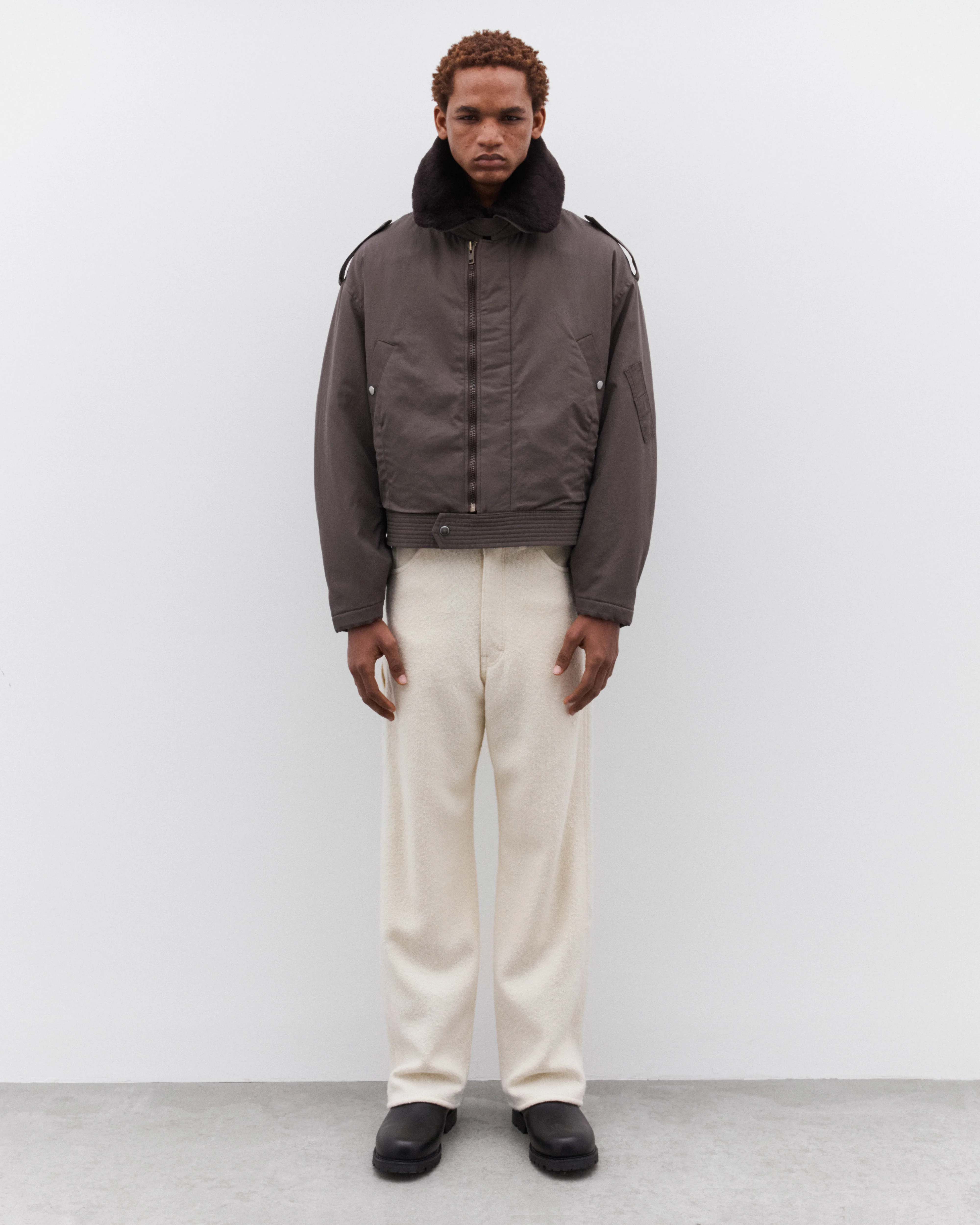 Auralee - Men’s Washed Finx Cotton Gabardine Flight Blouson - (Deep Olive) - Image 6