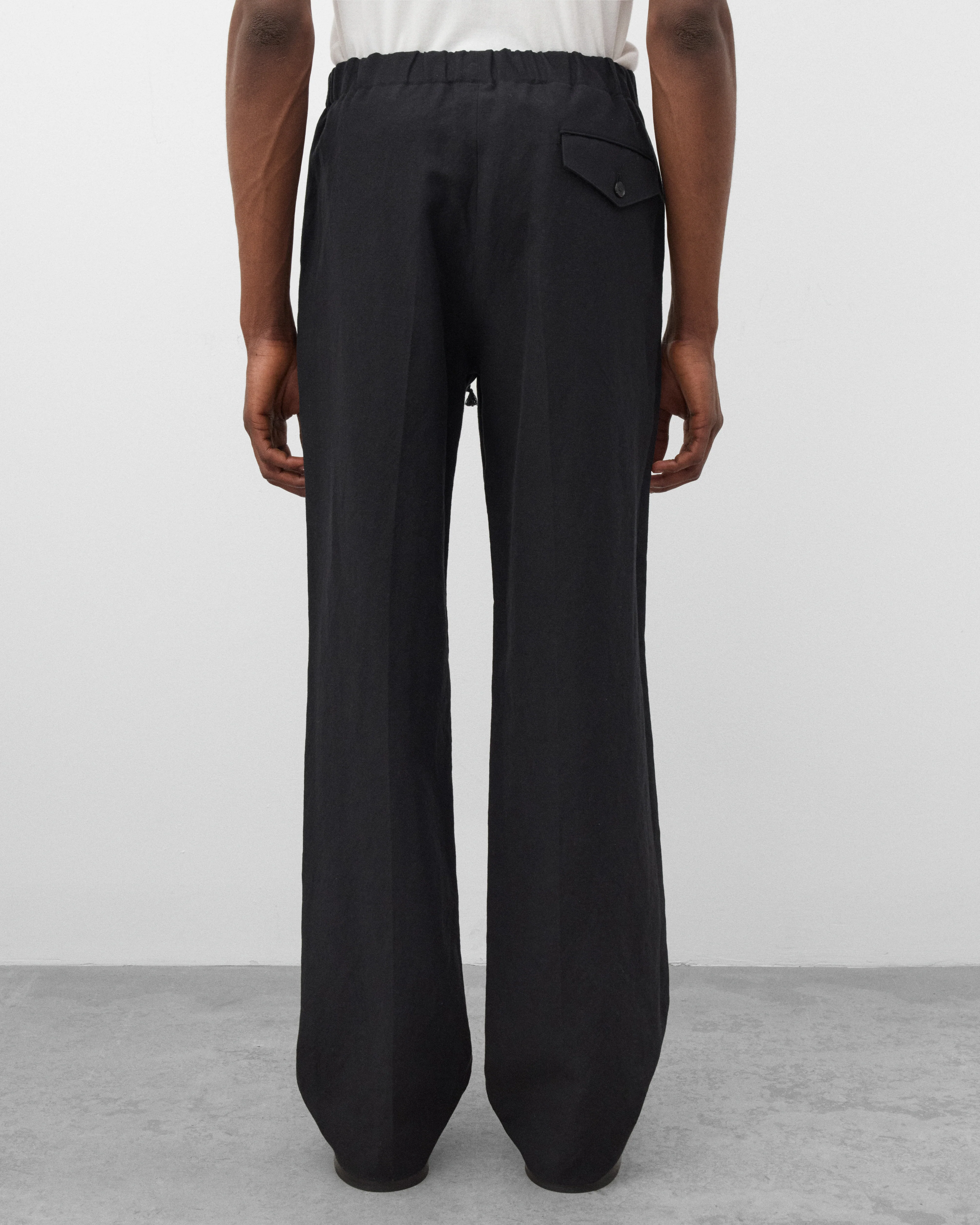 Auralee - Men's Wool Cotton Linen Ox Drawstring Trousers - (Black) - Image 5
