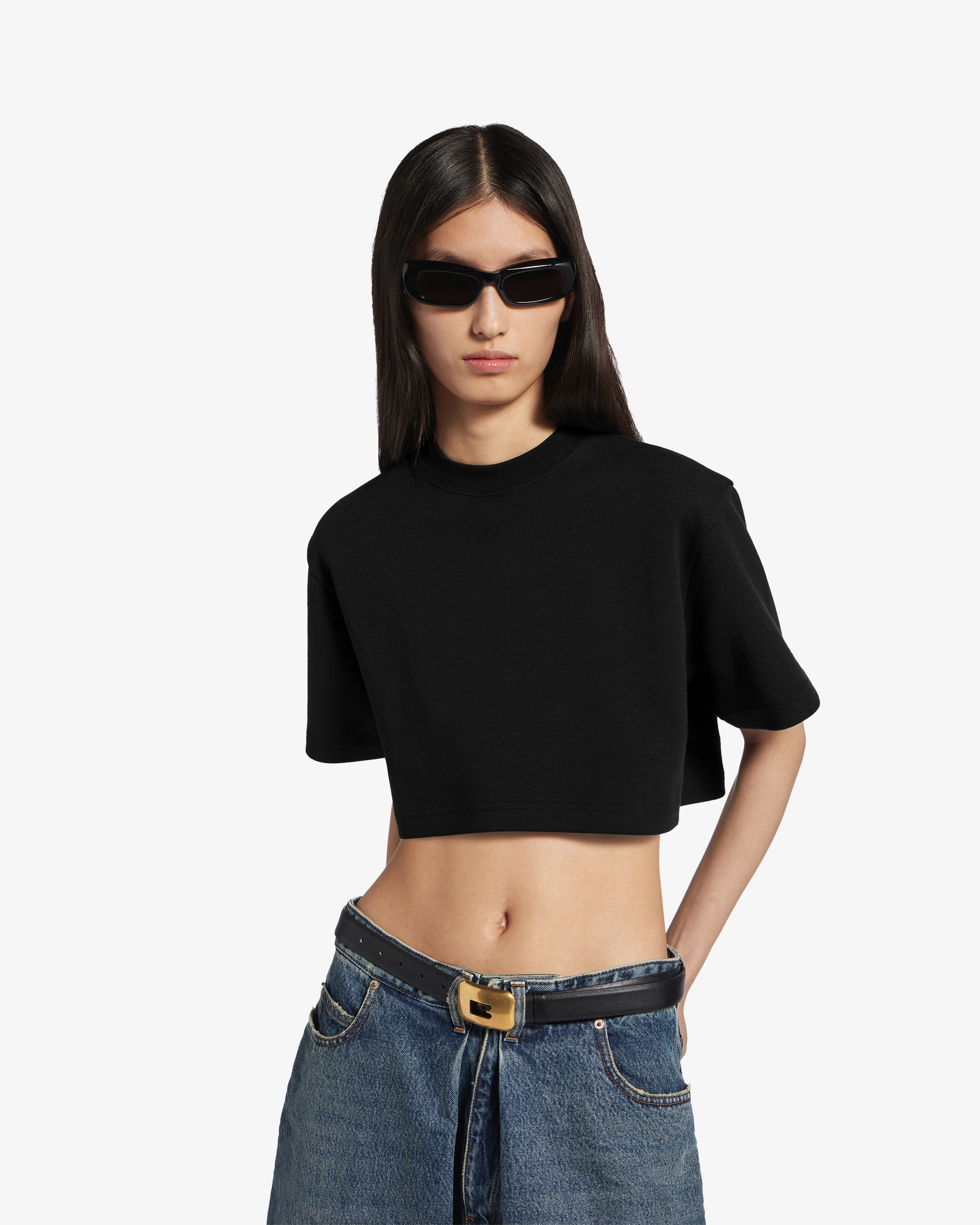 Balenciaga  - Women's Cropped T-Shirt - (Black) - Image 5