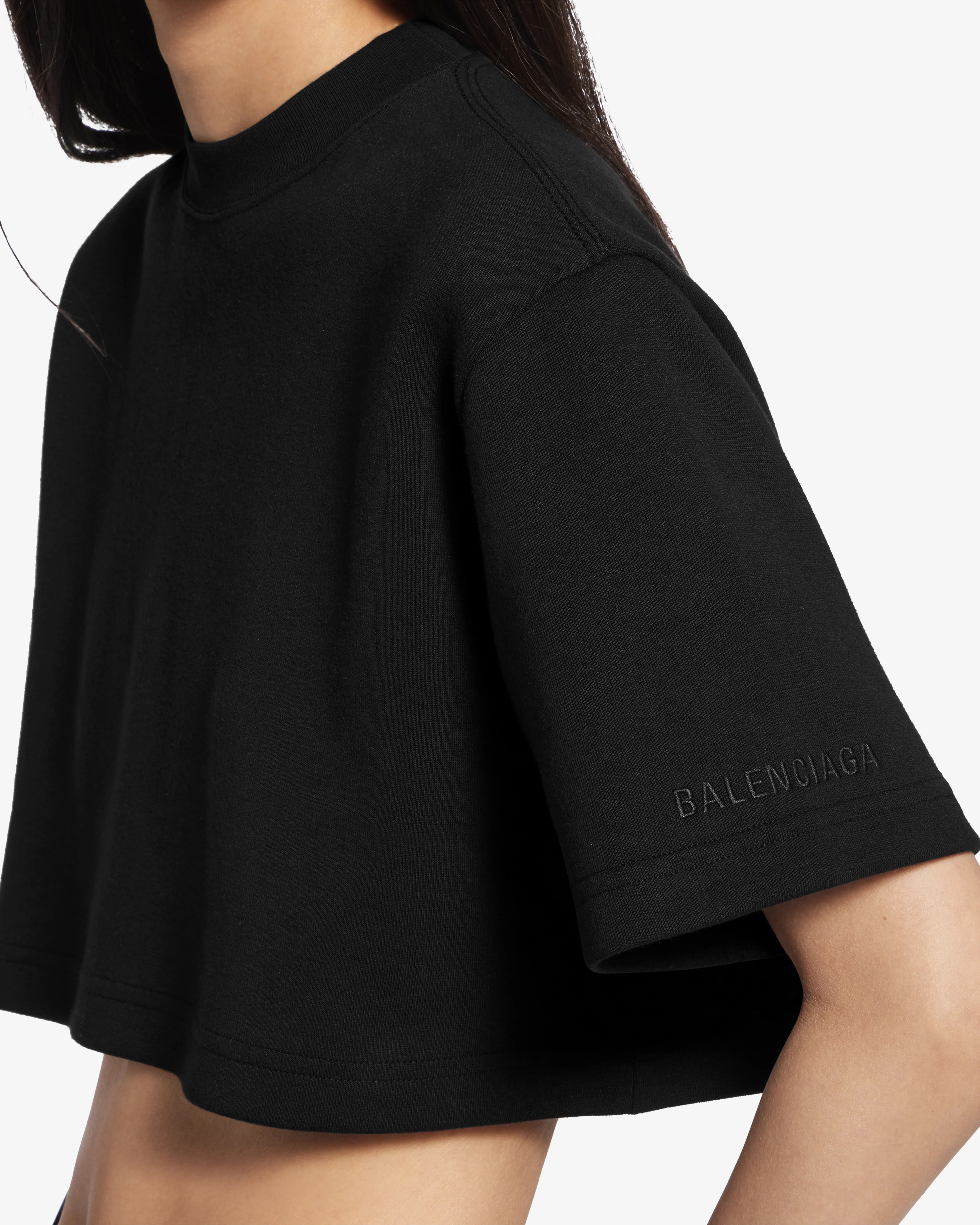 Balenciaga  - Women's Cropped T-Shirt - (Black) - Image 6