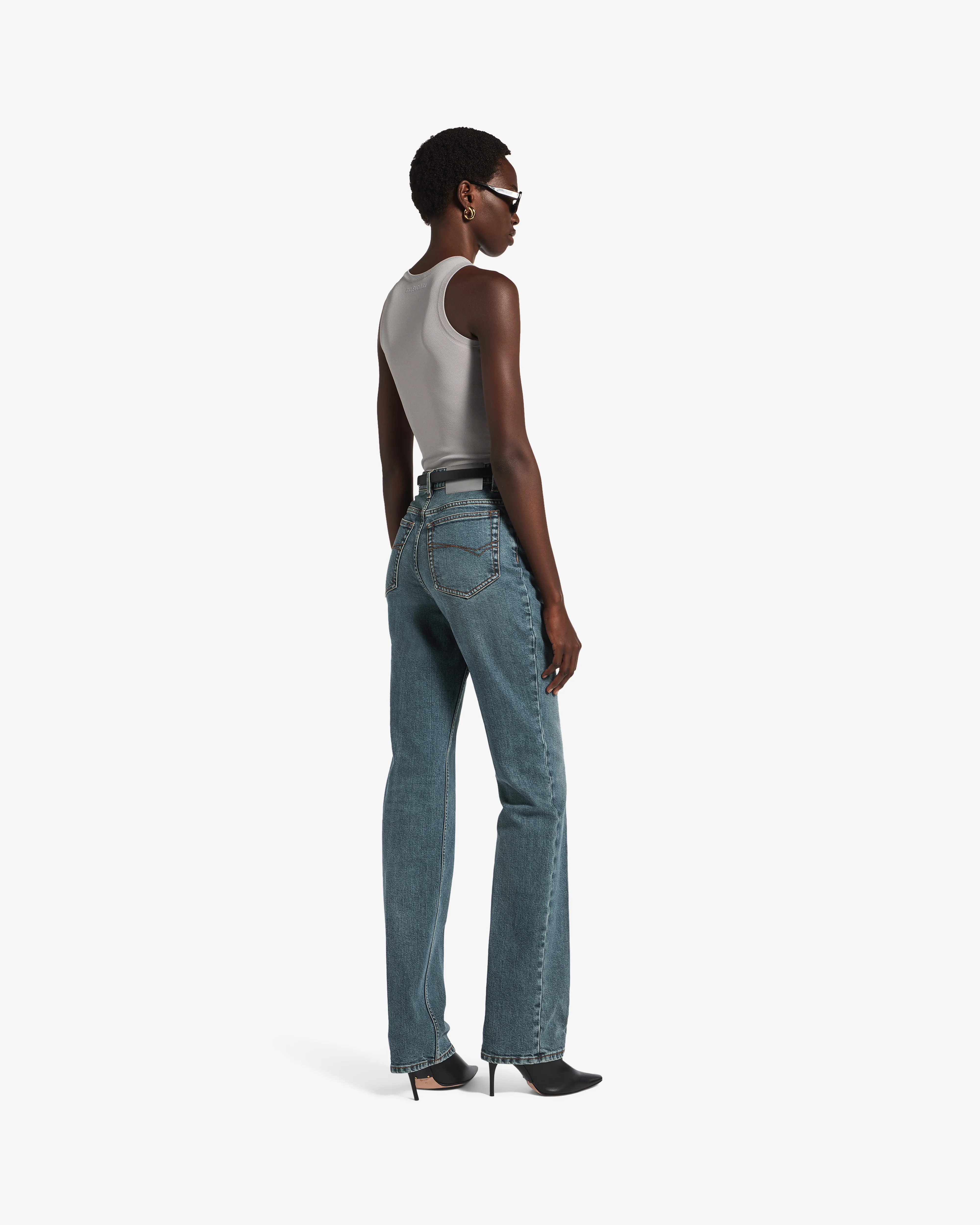 Balenciaga  - Women's High Waist Slim Jeans - (Dirty Vintage Blue) - Image 3
