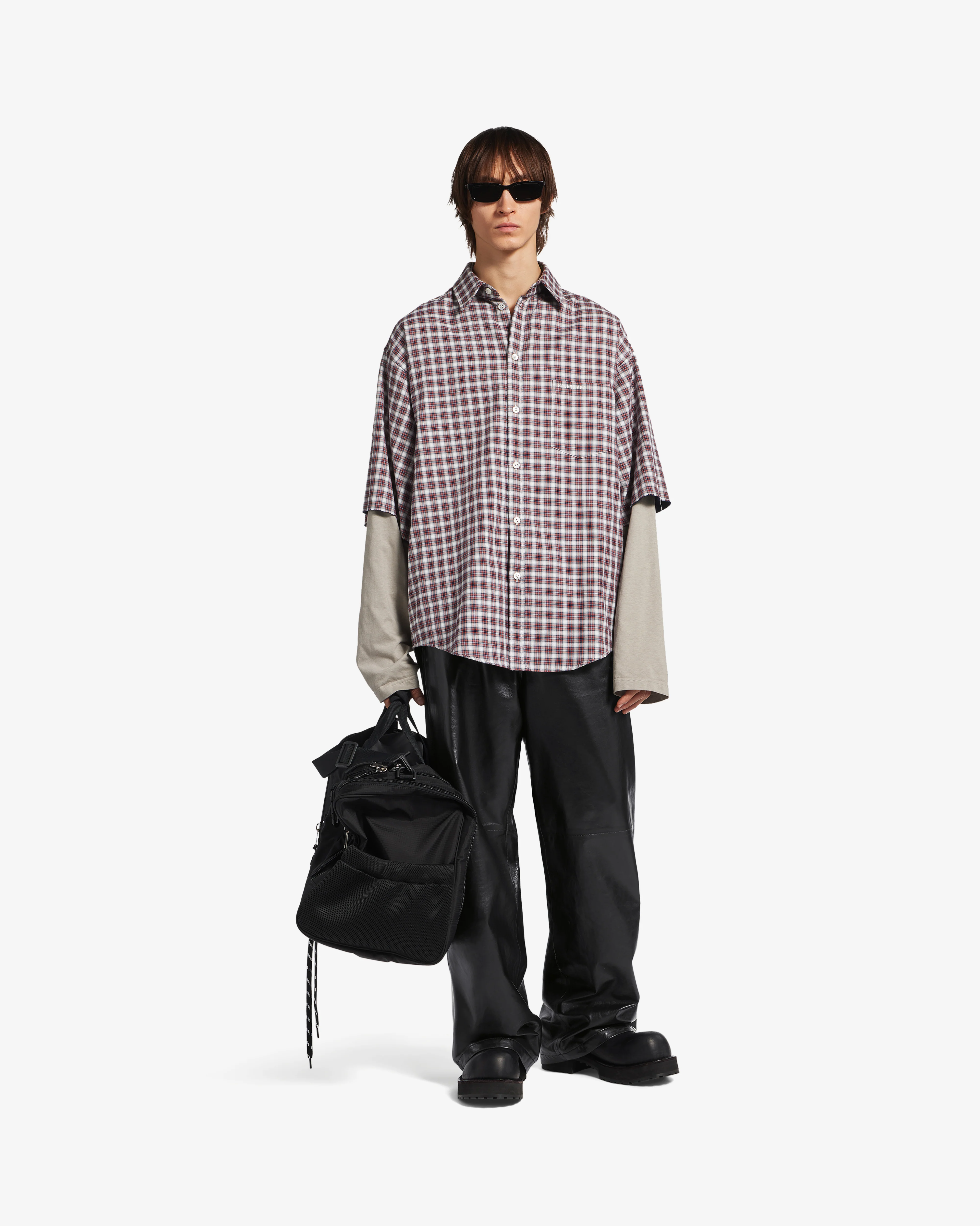 Balenciaga  - Women's Wrong Sleeve Shirt - (Red/Navy) - Image 3