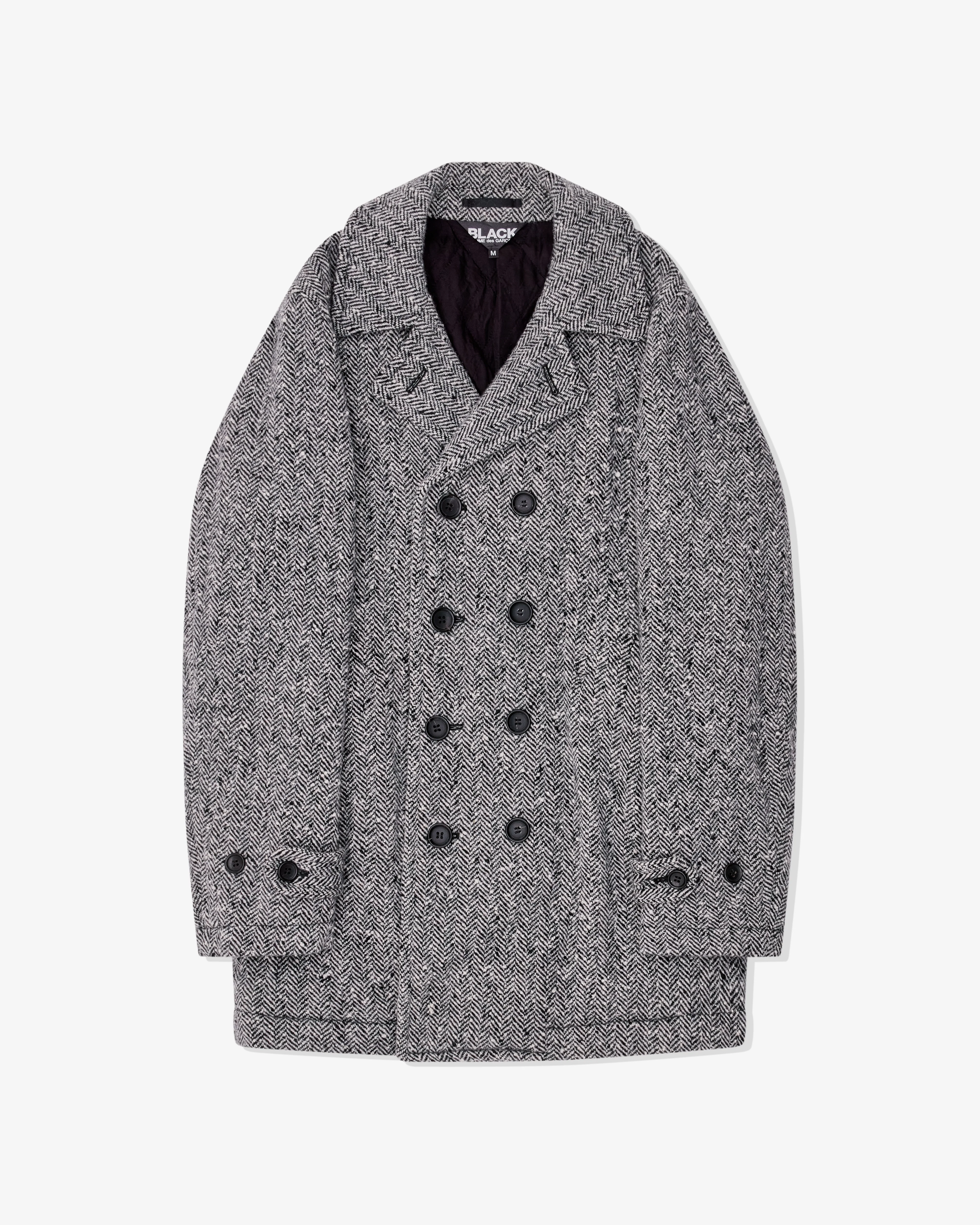 Black Comme des Garçons - Tweed Herringbone Pea Coat - (Black/White)