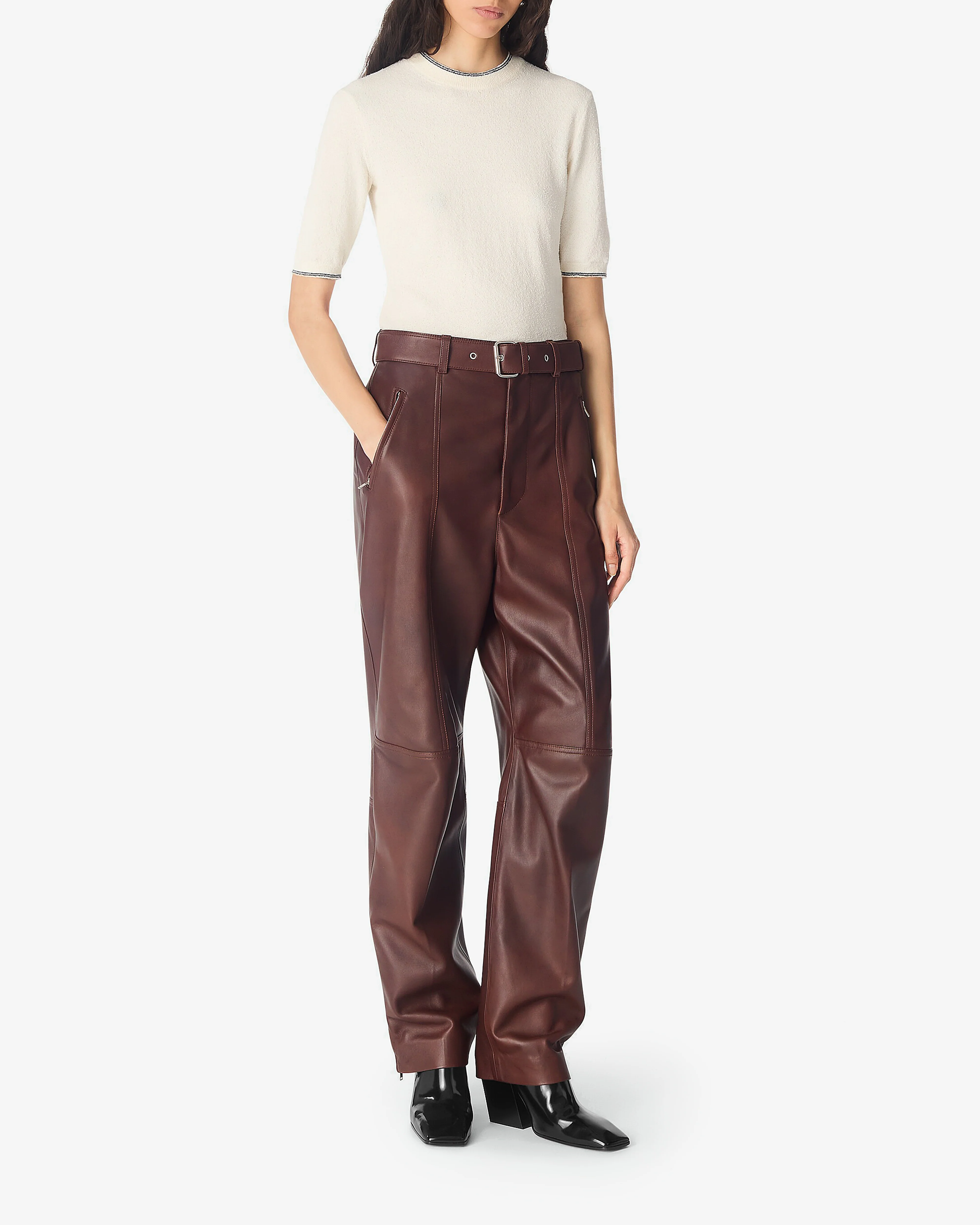 Bottega Veneta - Women’s Leather Trousers - (Madder Brown) - Image 3