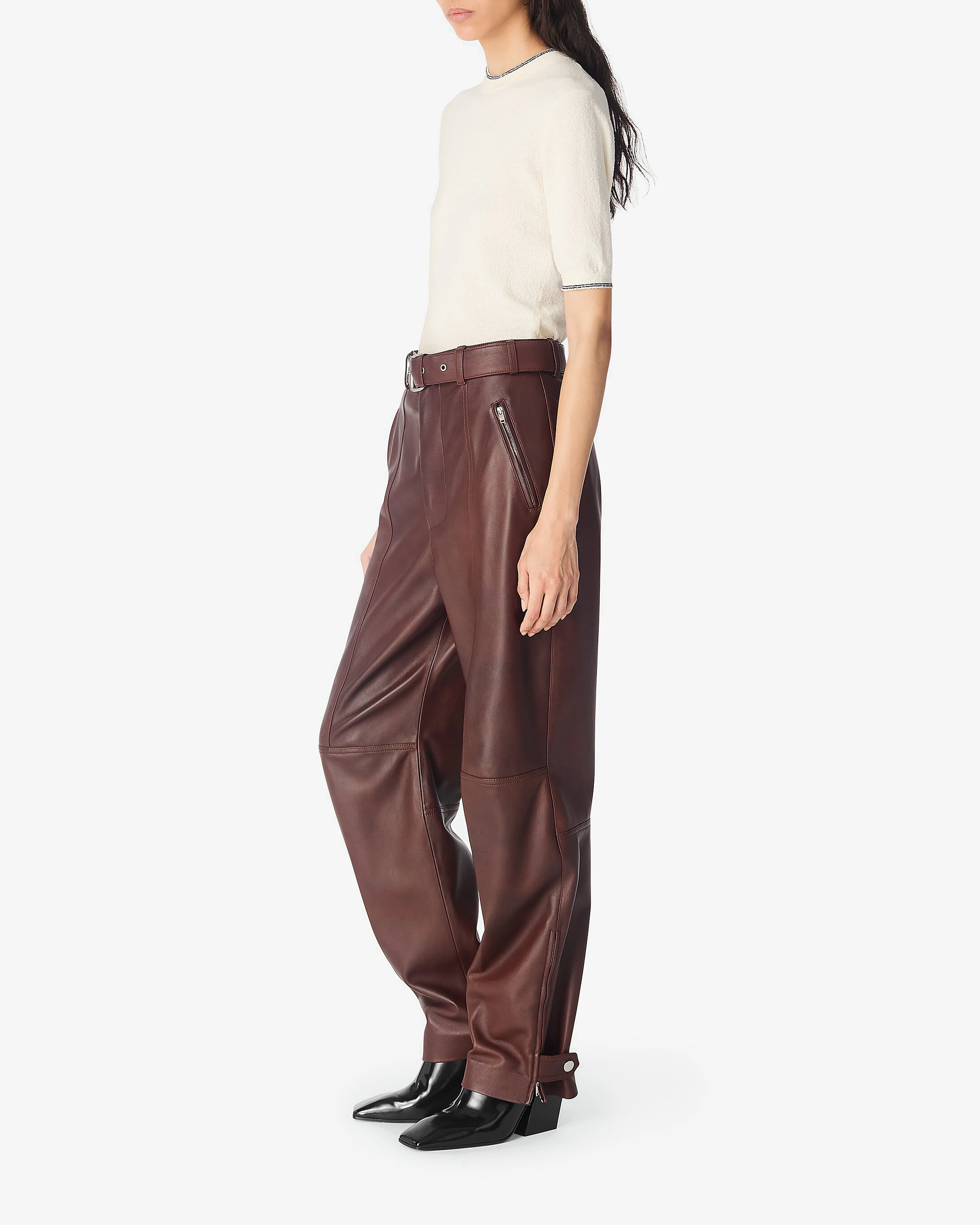 Bottega Veneta - Women’s Leather Trousers - (Madder Brown) - Image 4