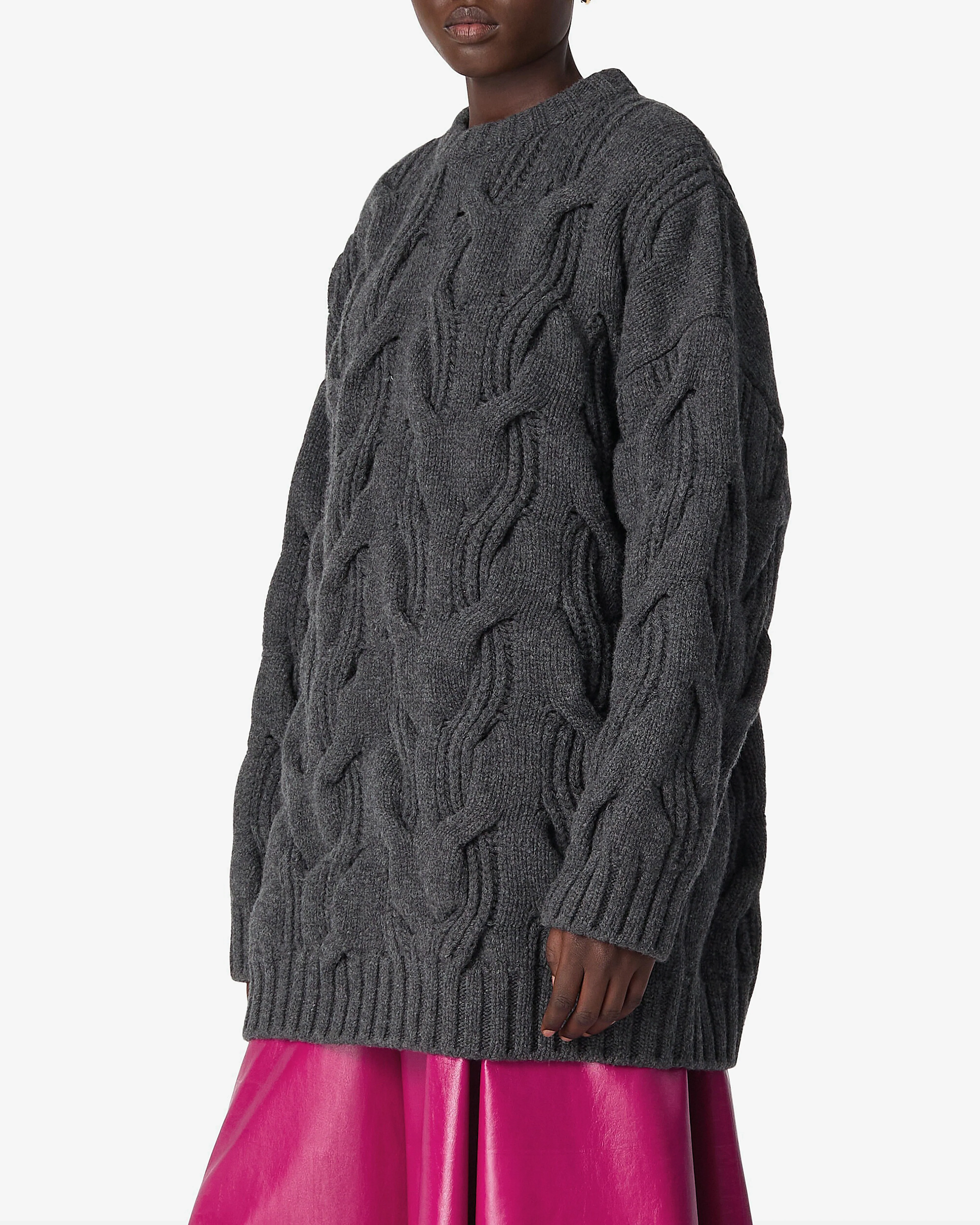 Bottega Veneta - Women’s Wool Twisted Cable Sweater - (Charcoal) - Image 2