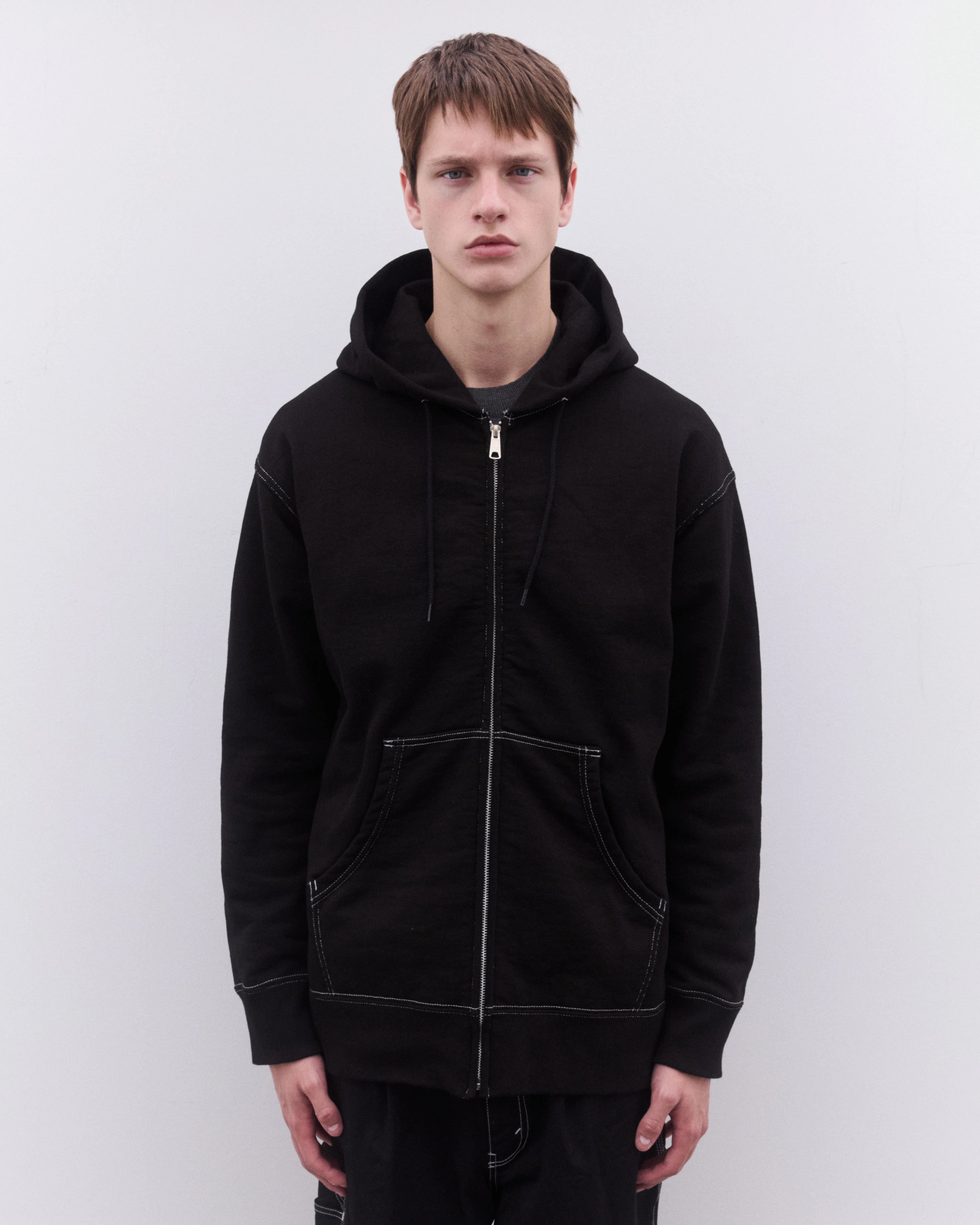 CDG Homme - Men’s Top Stitch Zip Hooded Sweatshirt - (Black) - Image 3