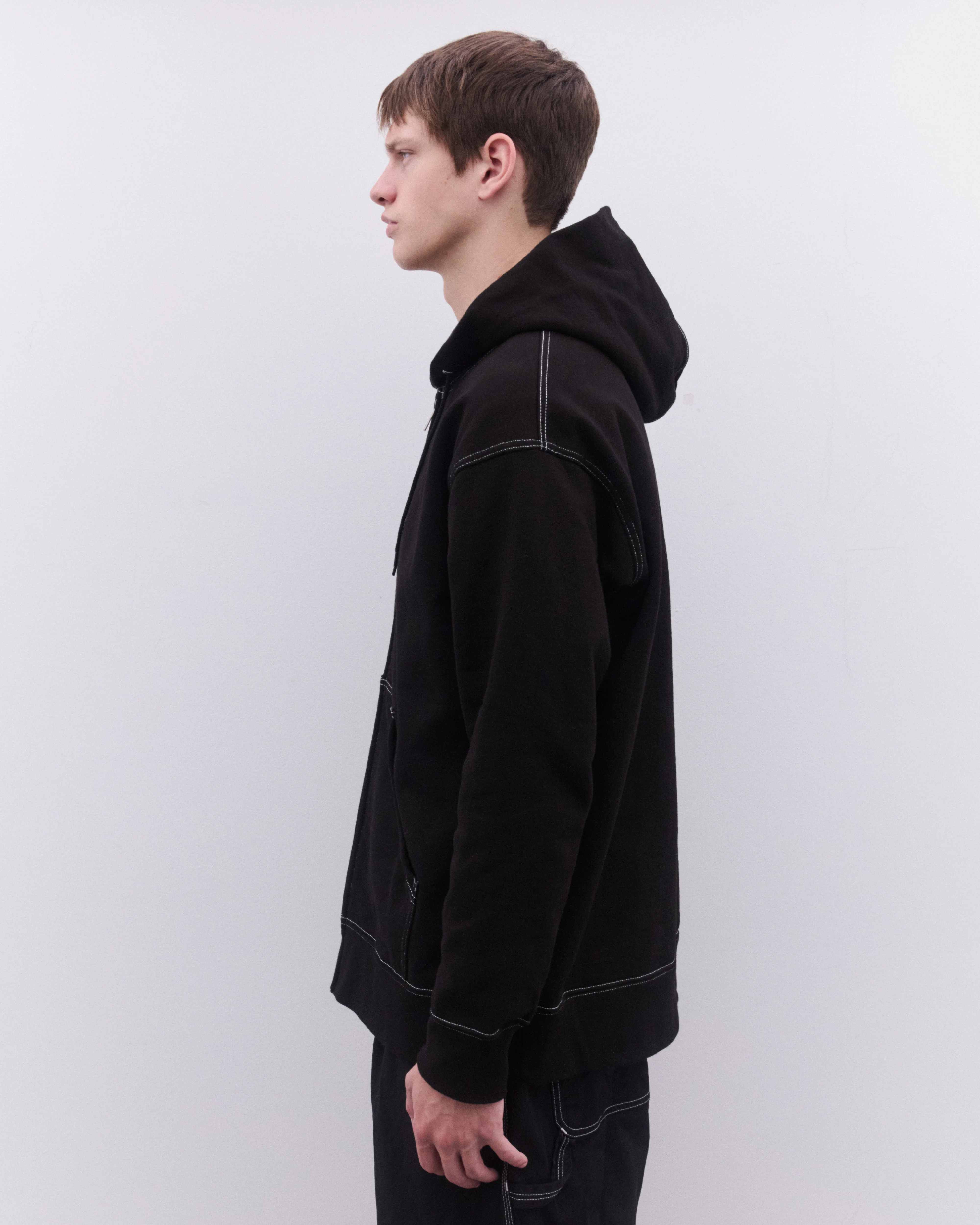 CDG Homme - Men’s Top Stitch Zip Hooded Sweatshirt - (Black) - Image 4