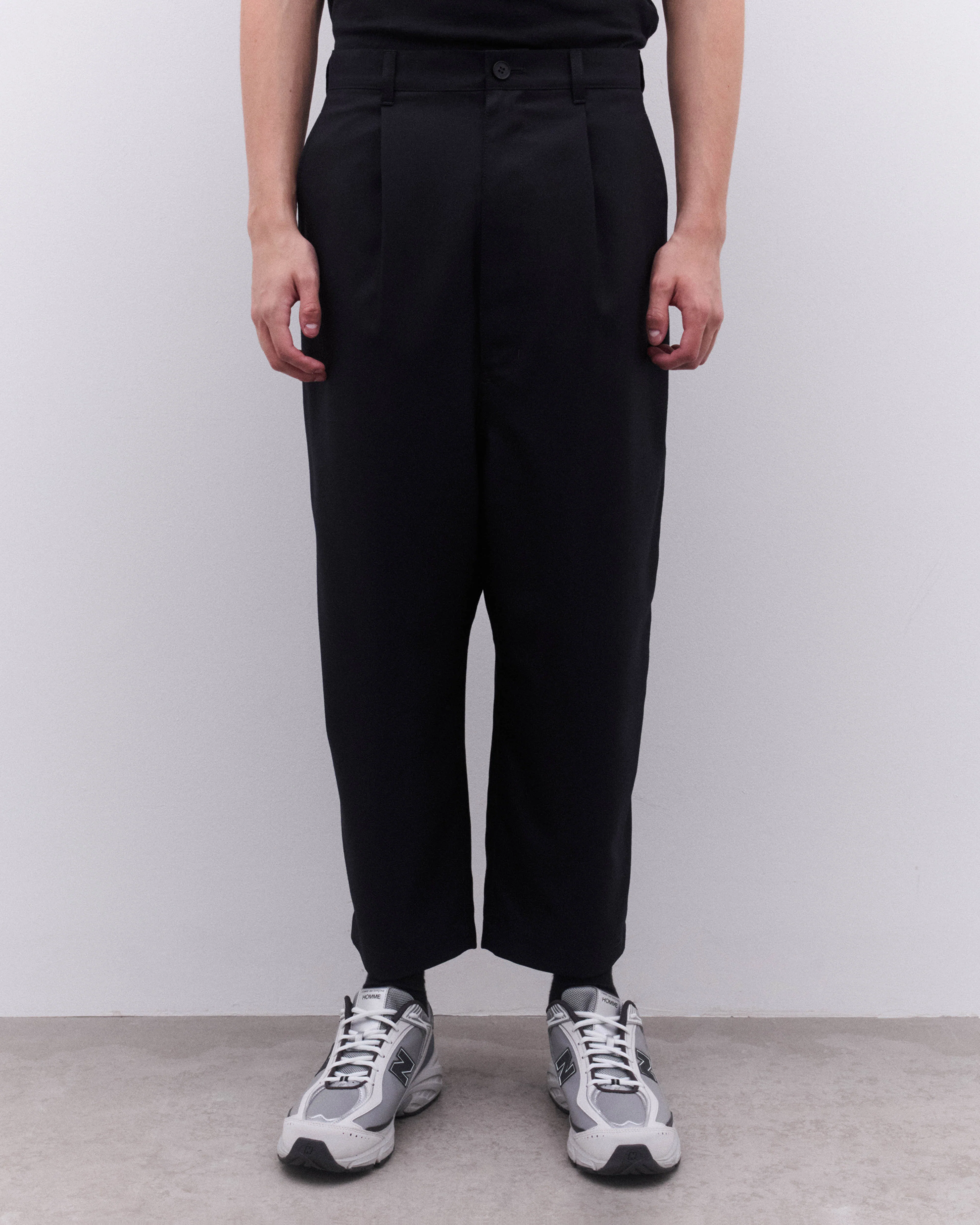 CDG Homme - Men’s Wide Leg Pleated Trousers - (Navy) - Image 3