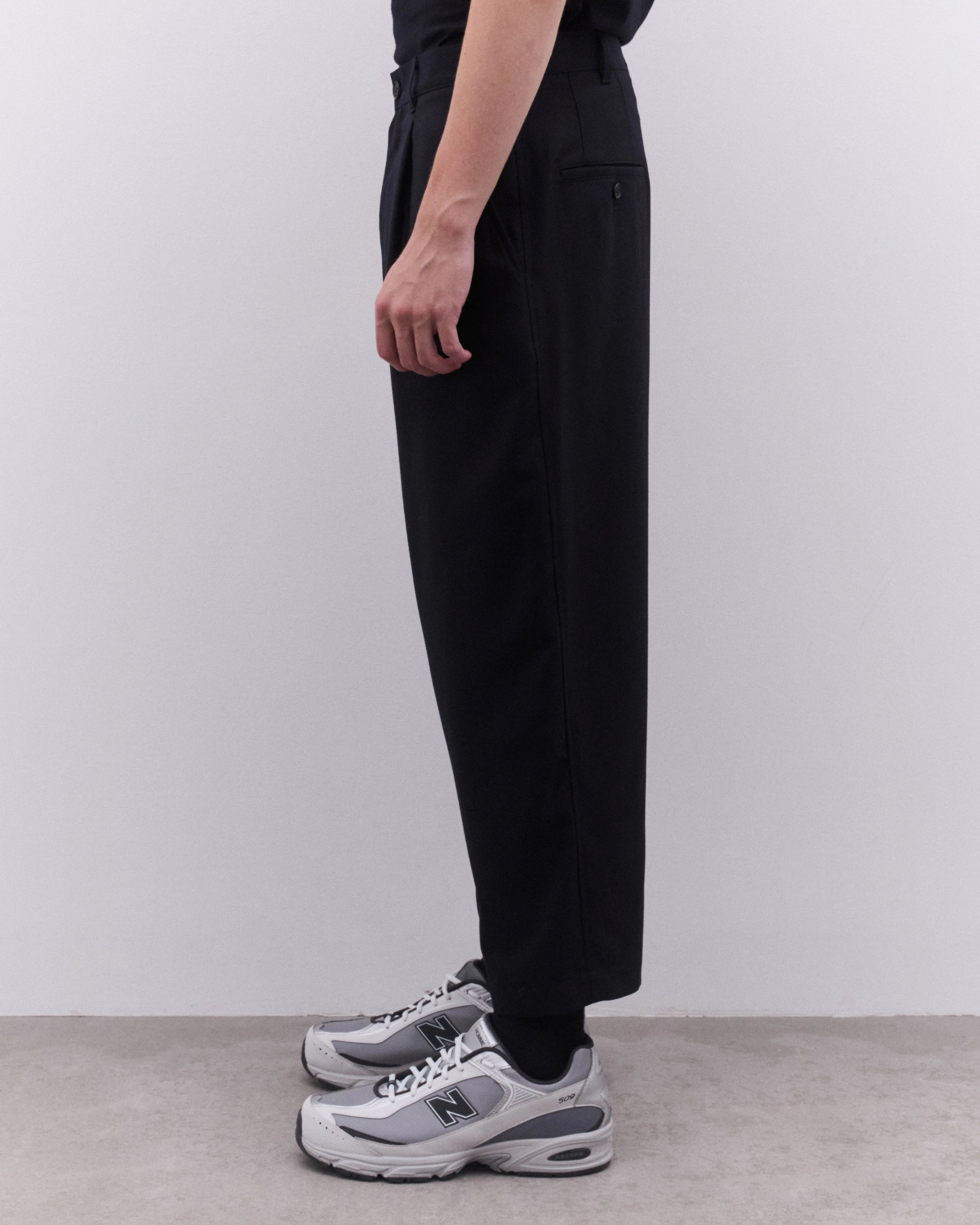 CDG Homme - Men’s Wide Leg Pleated Trousers - (Navy) - Image 4