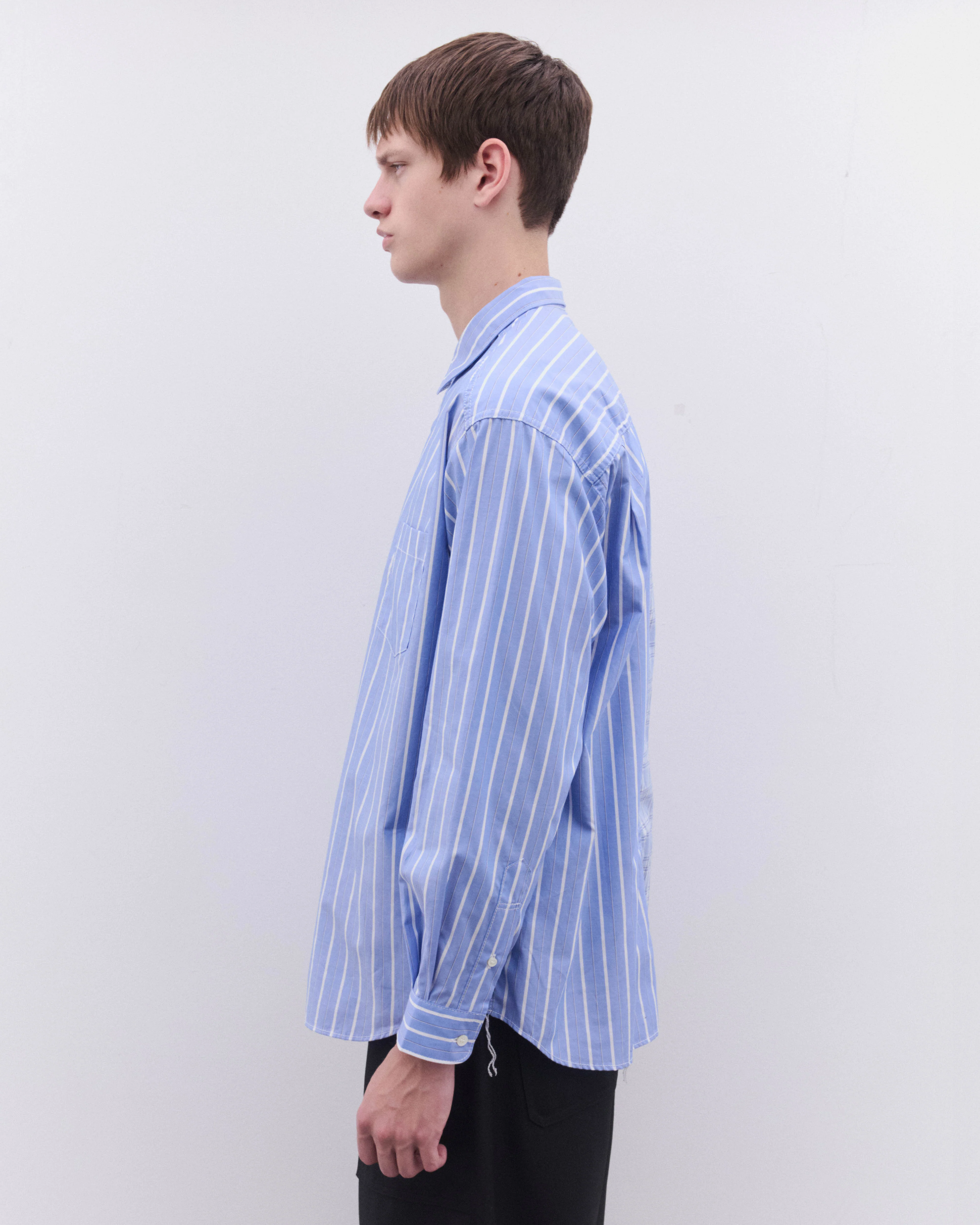 CDG Homme - Men’s Stripe And Check Shirt - (Blue) - Image 4