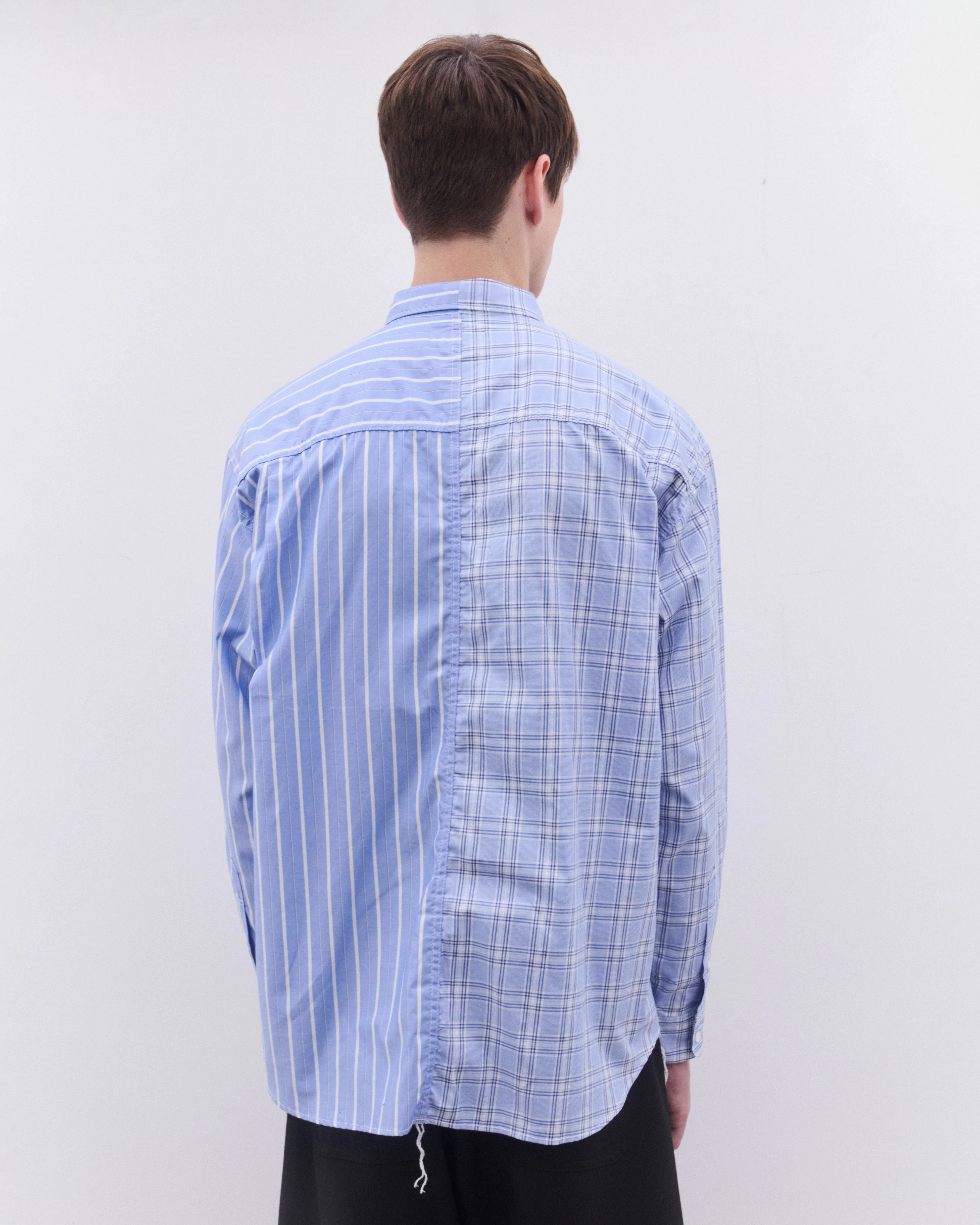 CDG Homme - Men’s Stripe And Check Shirt - (Blue) - Image 5