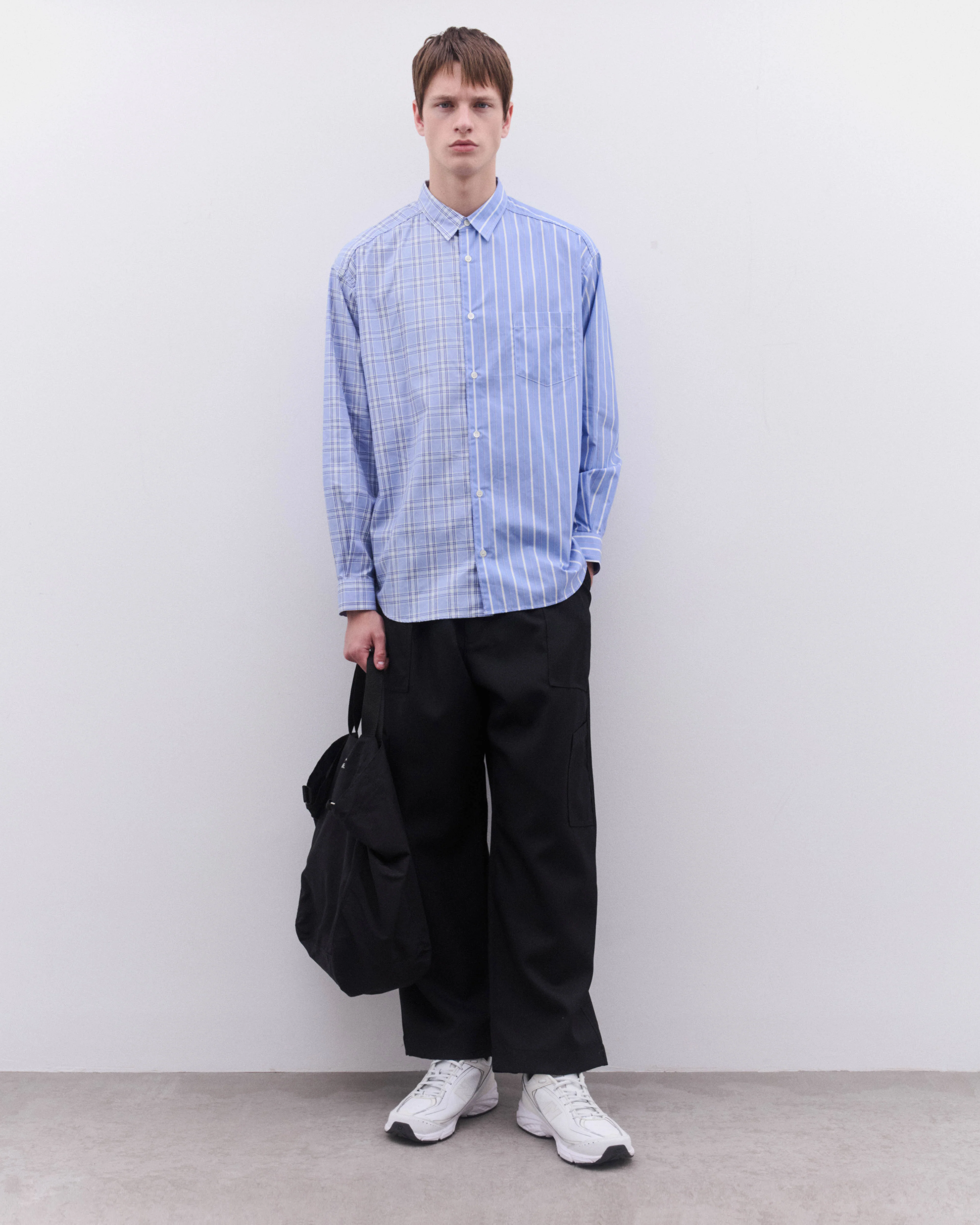 CDG Homme - Men’s Stripe And Check Shirt - (Blue) - Image 6