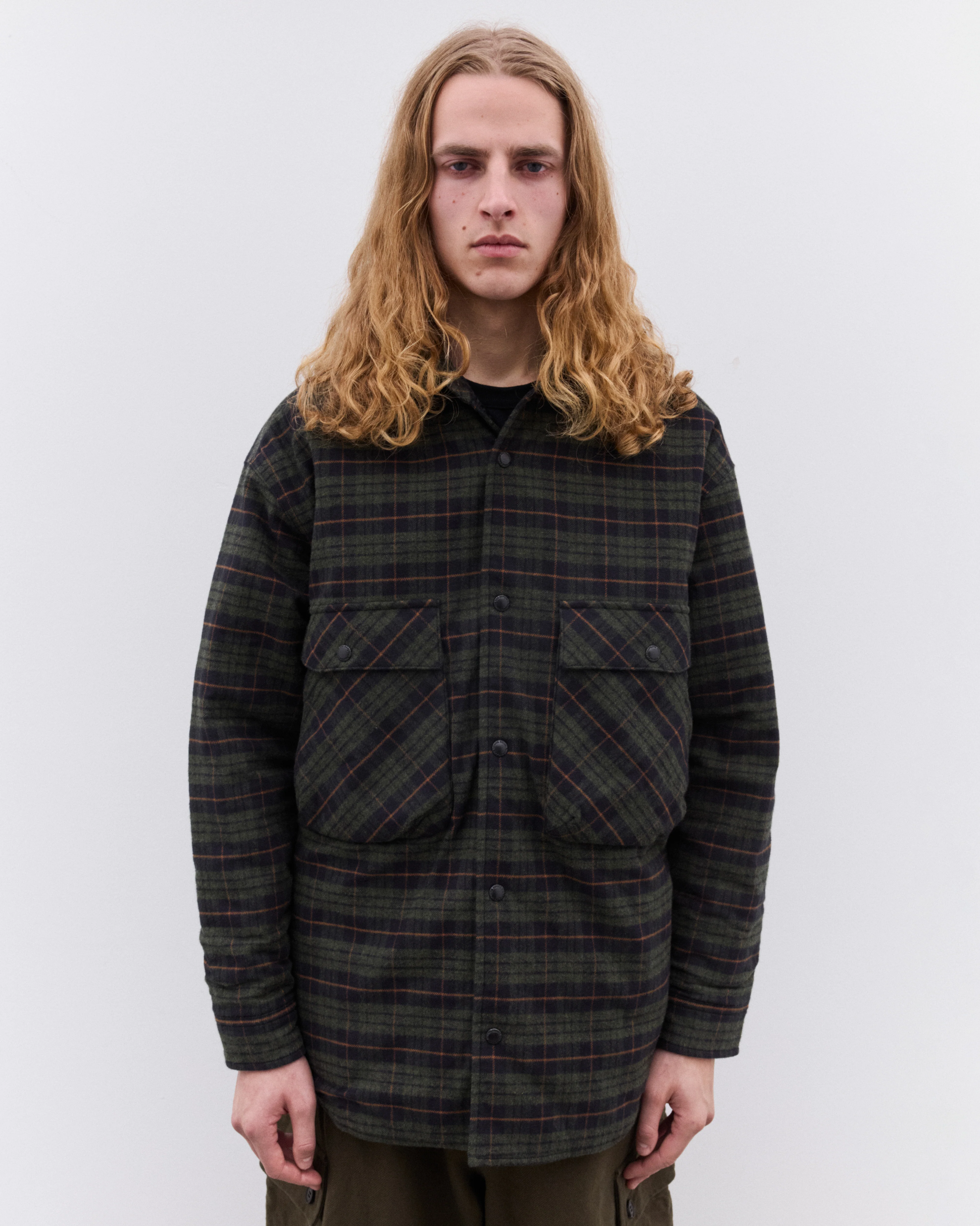 CDG Homme - Men’s Quilted Check Shirt - (Green) - Image 2