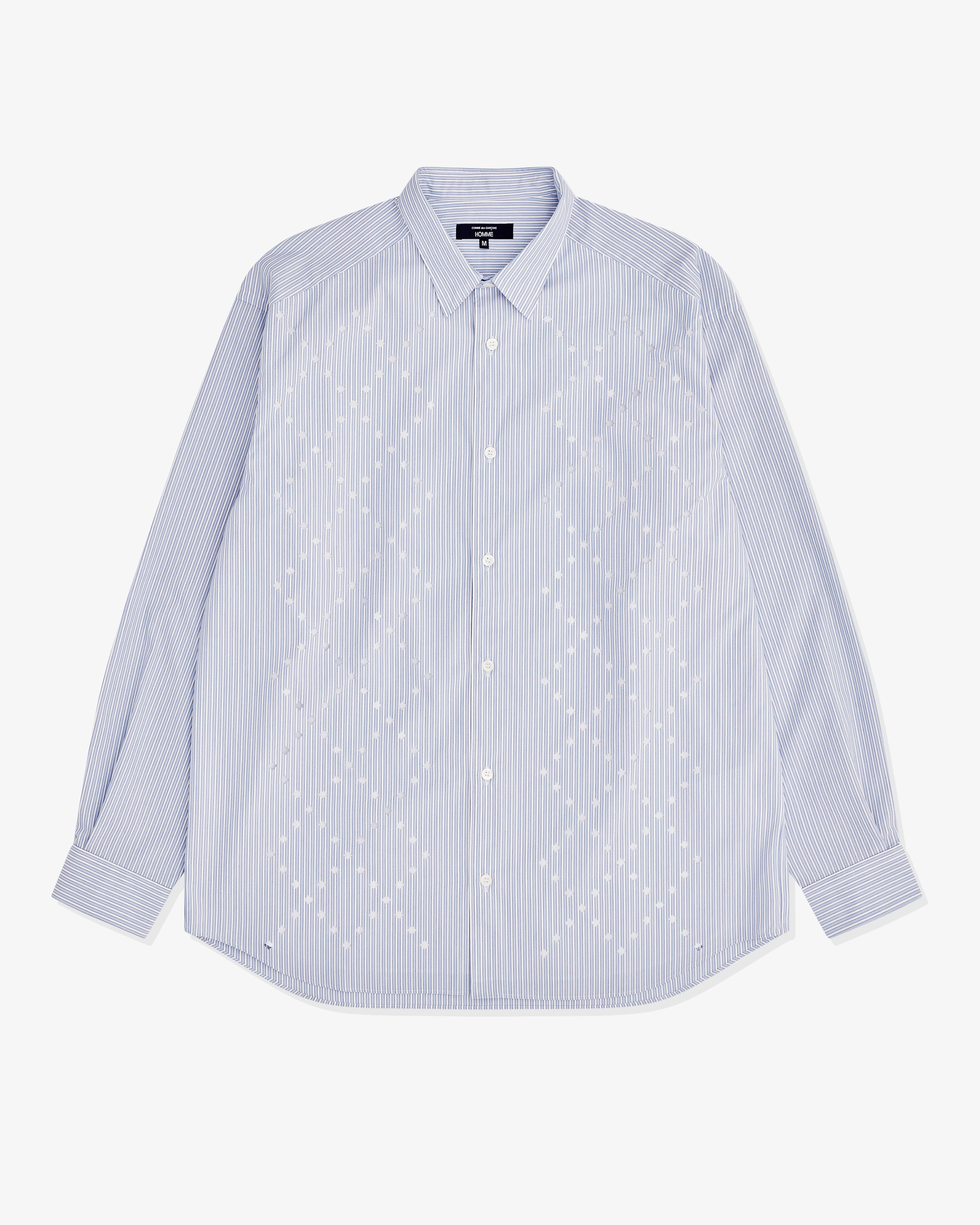CDG Homme - Men’s Broad Stripe Cut-Out Shirt - (White/Navy)