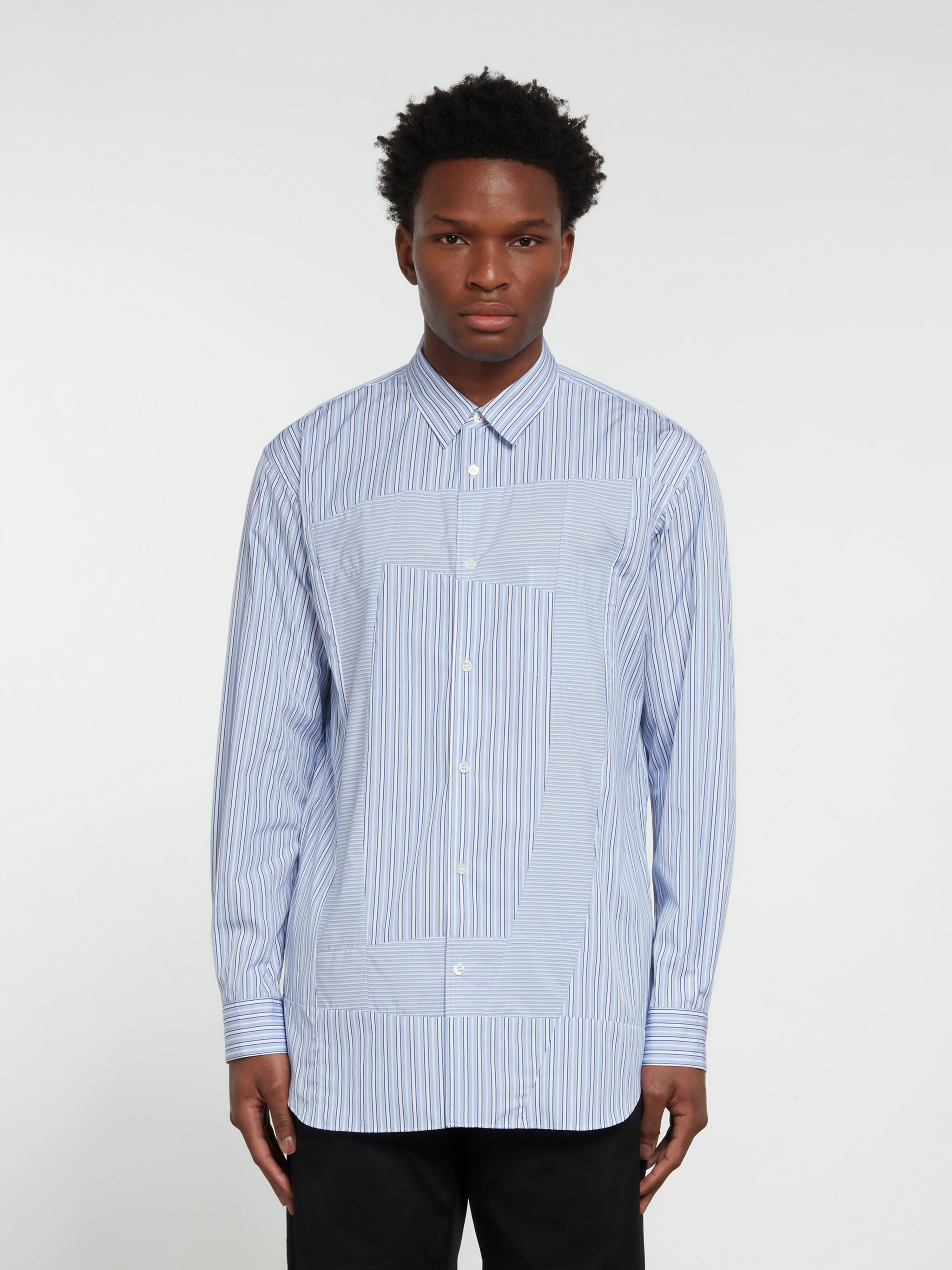 CDG Shirt Forever - Classic Fit Contrast Patchwork Shirt - (Stripe 2/Mix) - Image 3