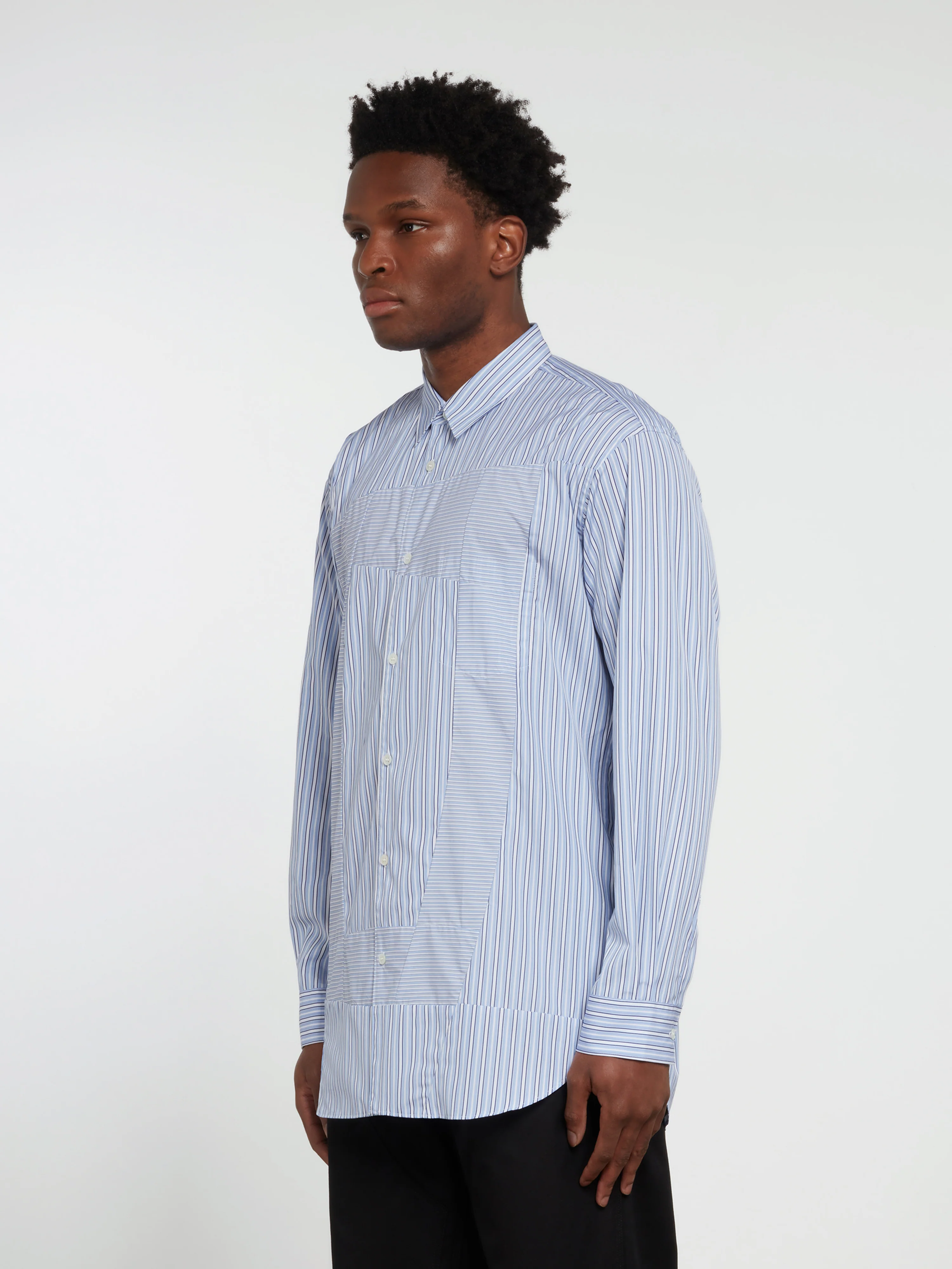 CDG Shirt Forever - Classic Fit Contrast Patchwork Shirt - (Stripe 2/Mix) - Image 4