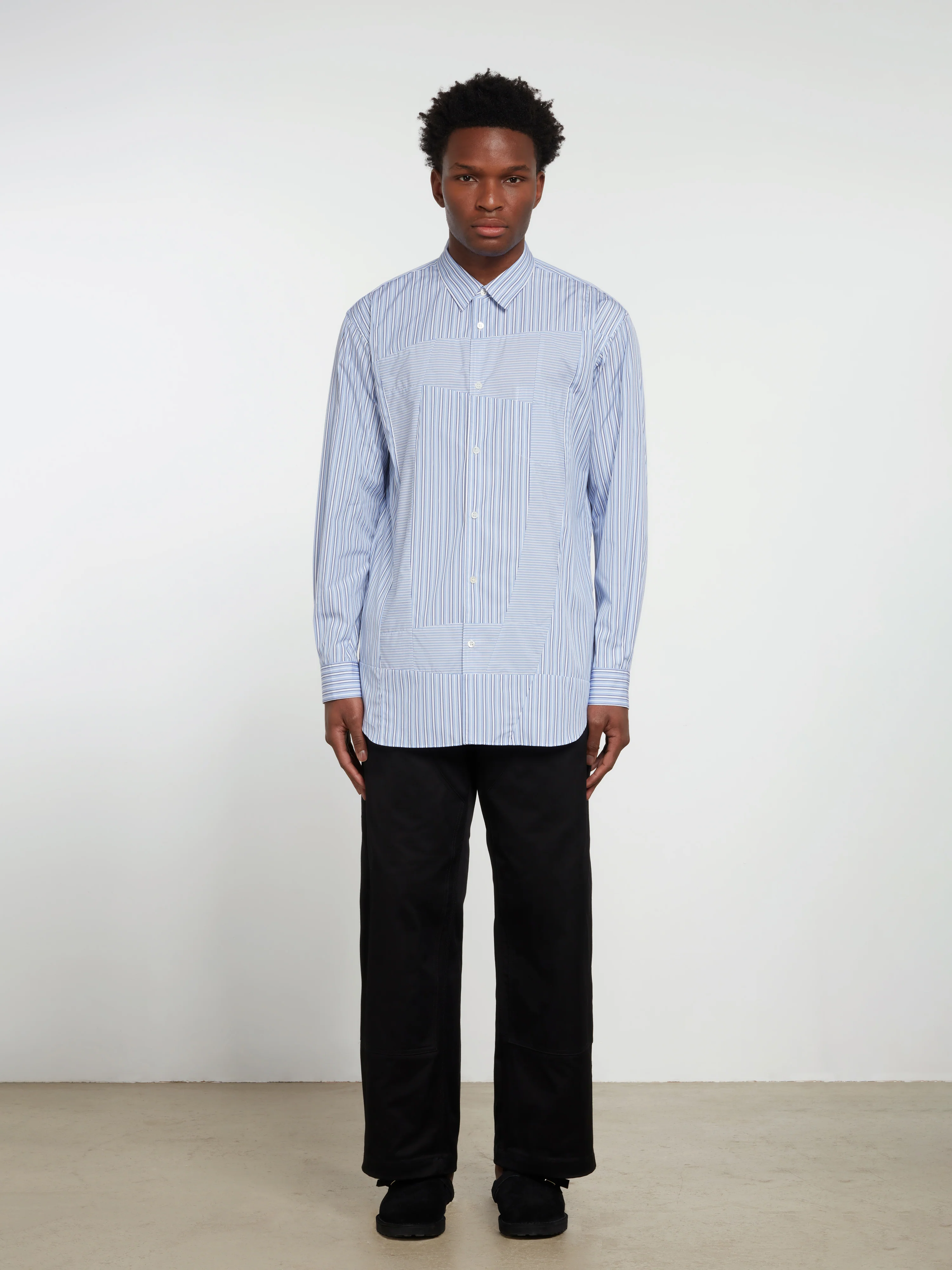 CDG Shirt Forever - Classic Fit Contrast Patchwork Shirt - (Stripe 2/Mix) - Image 6