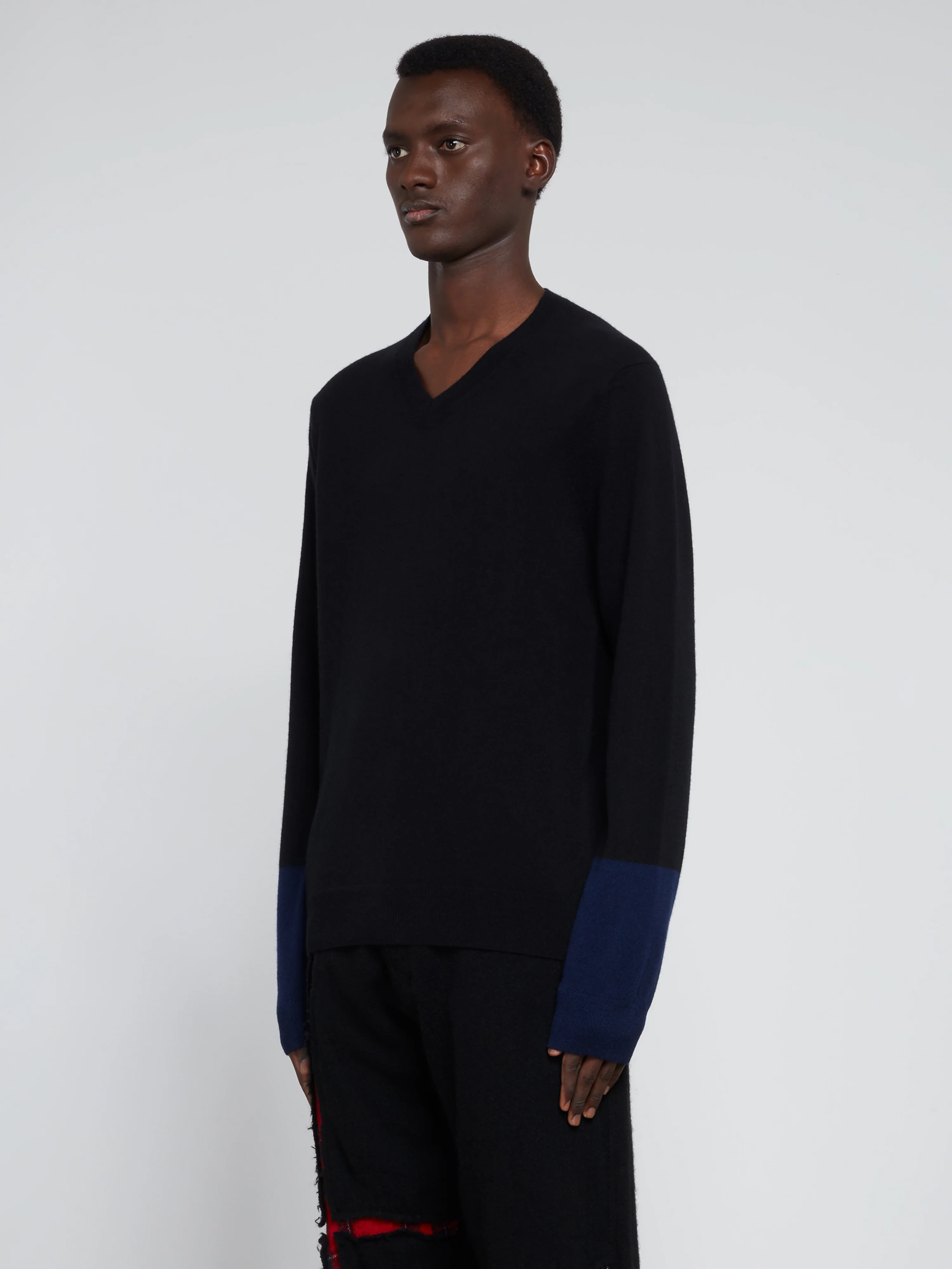 CDG Shirt Forever - V-Neck Contrast Jumper - (Black/Navy) - Image 3