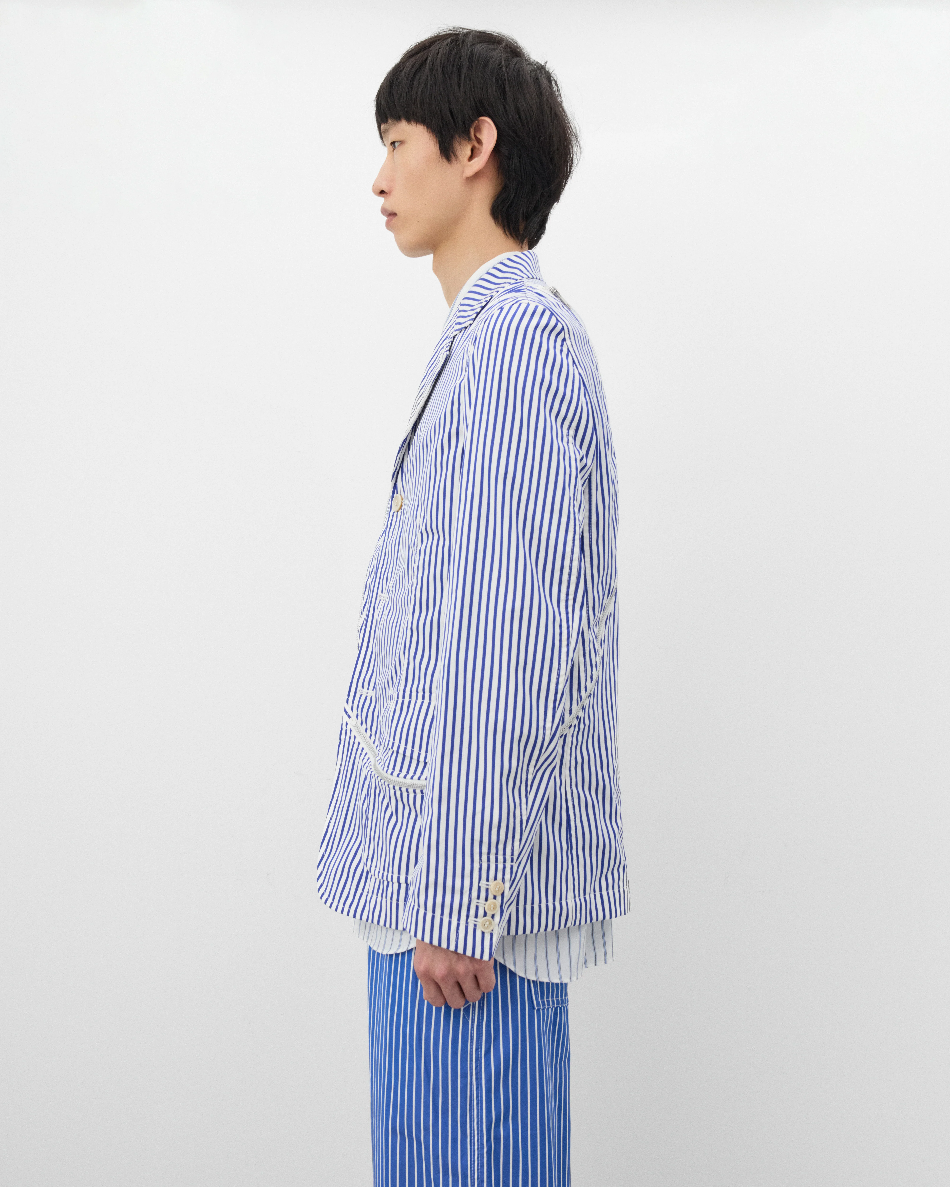 CDG Shirt - Men's Striped Zip Blazer - (White/Navy) - Image 4