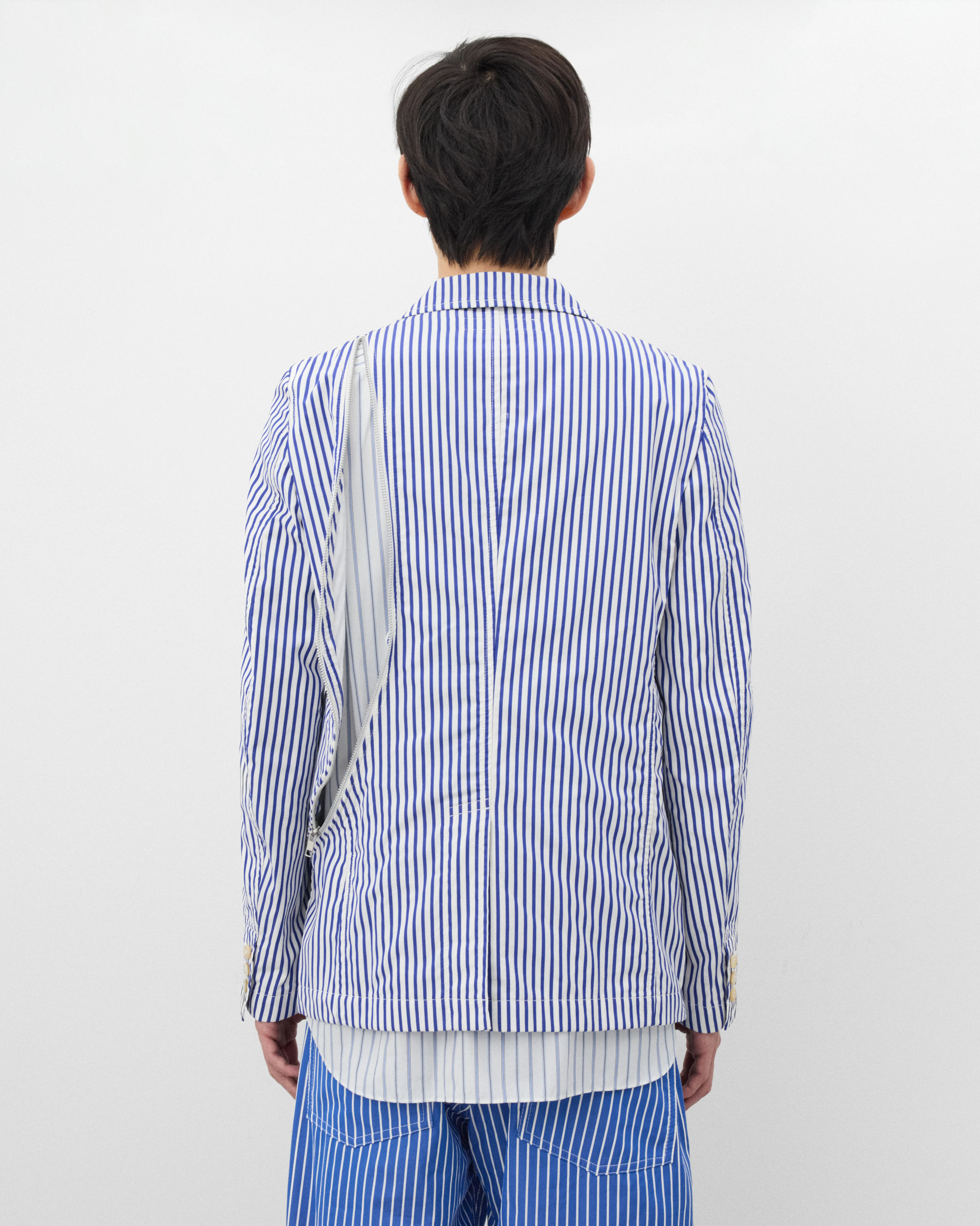 CDG Shirt - Men's Striped Zip Blazer - (White/Navy) - Image 5
