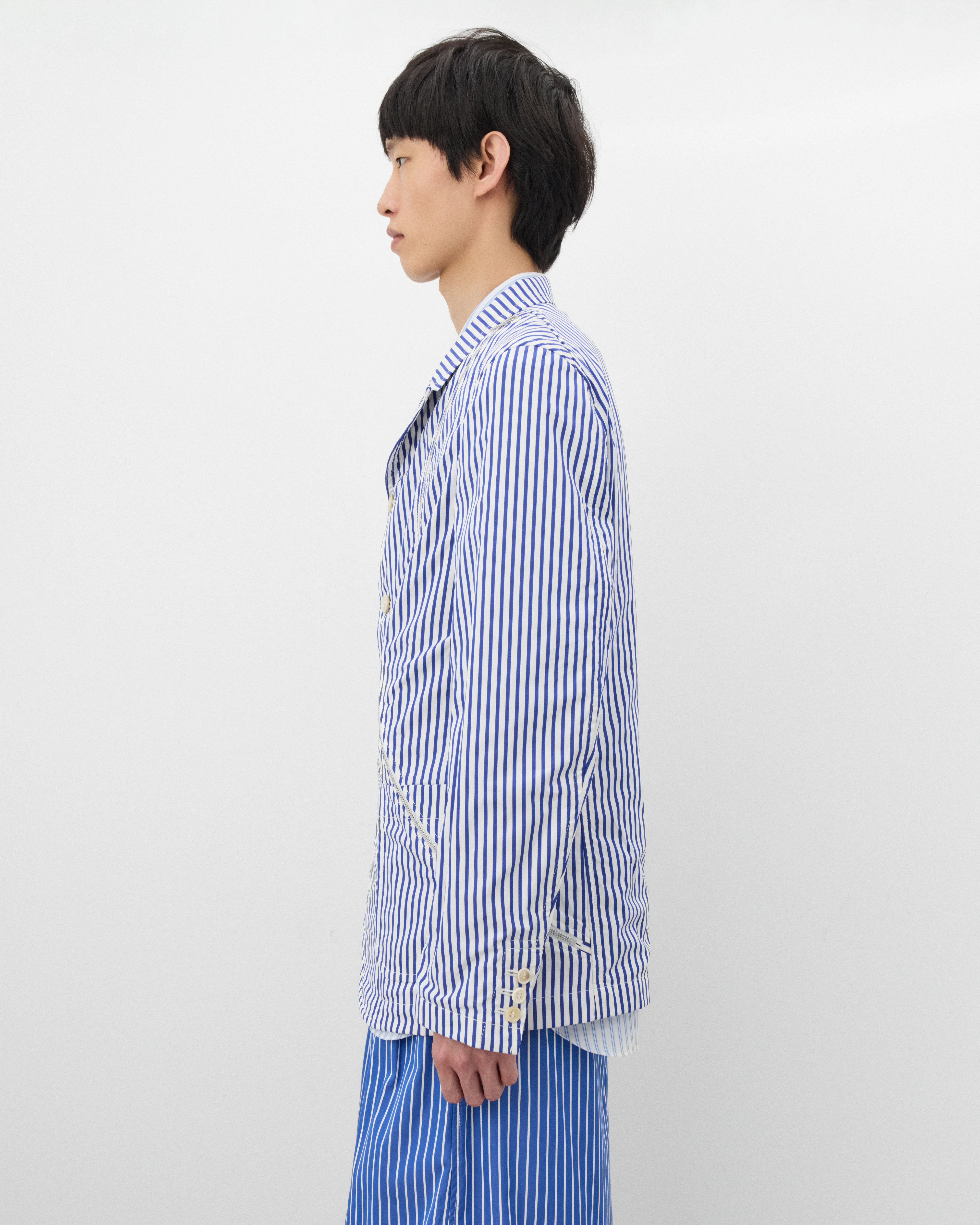 CDG Shirt - Men's Striped Zip Blazer - (Blue/White) - Image 4