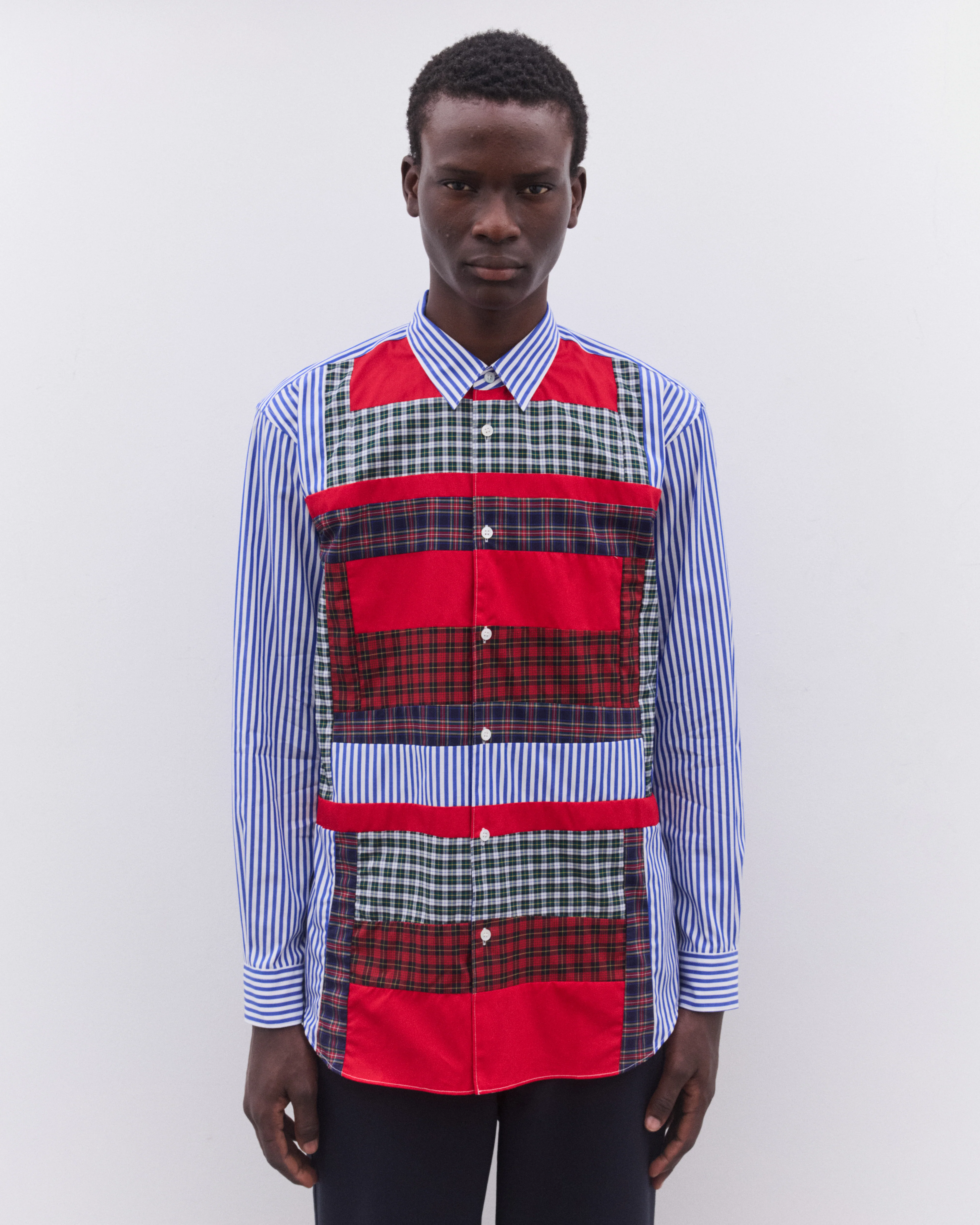 CDG Shirt - Men’s Stripe And Tartan Colour Block Shirt - (Multi) - Image 2
