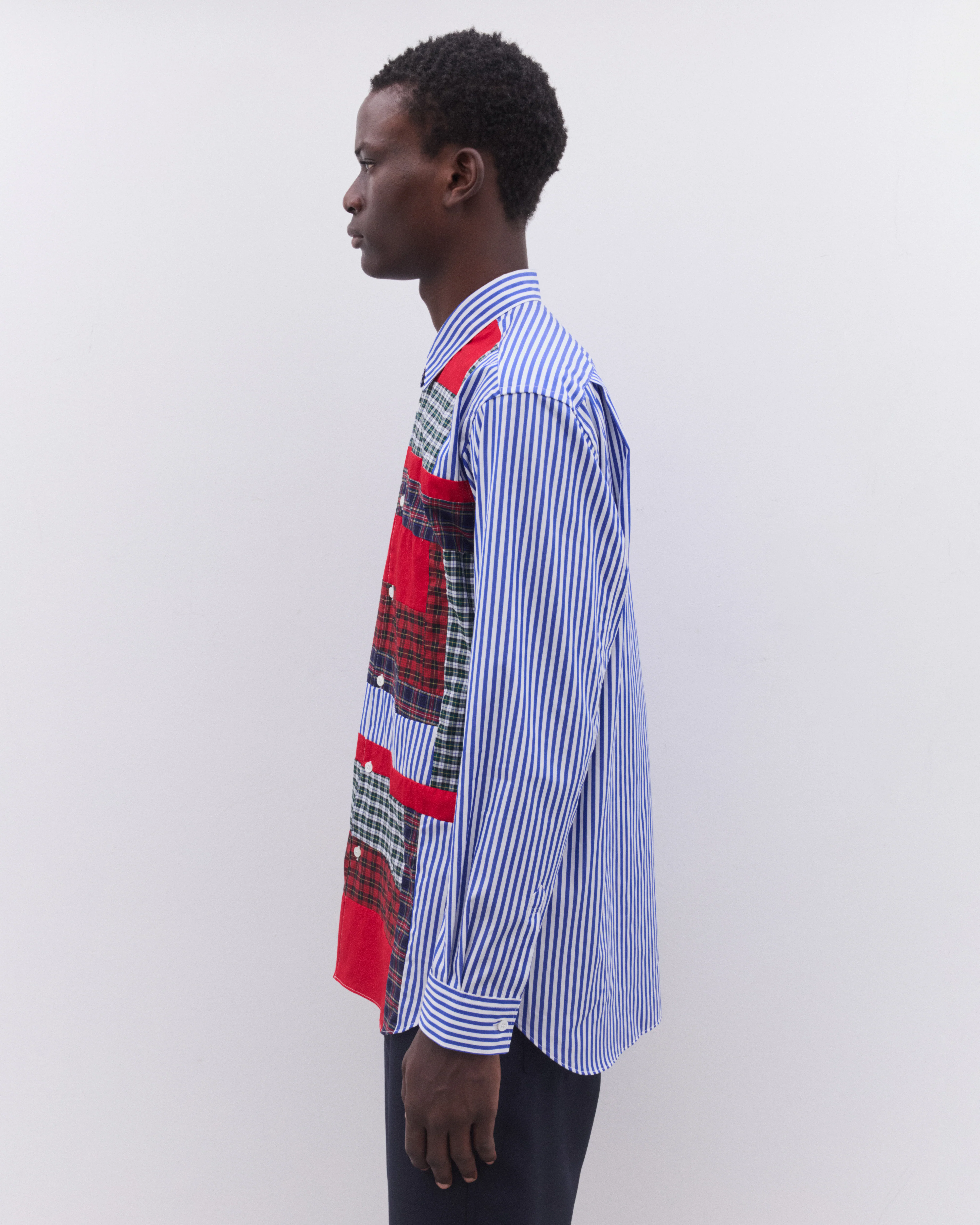 CDG Shirt - Men’s Stripe And Tartan Colour Block Shirt - (Multi) - Image 3