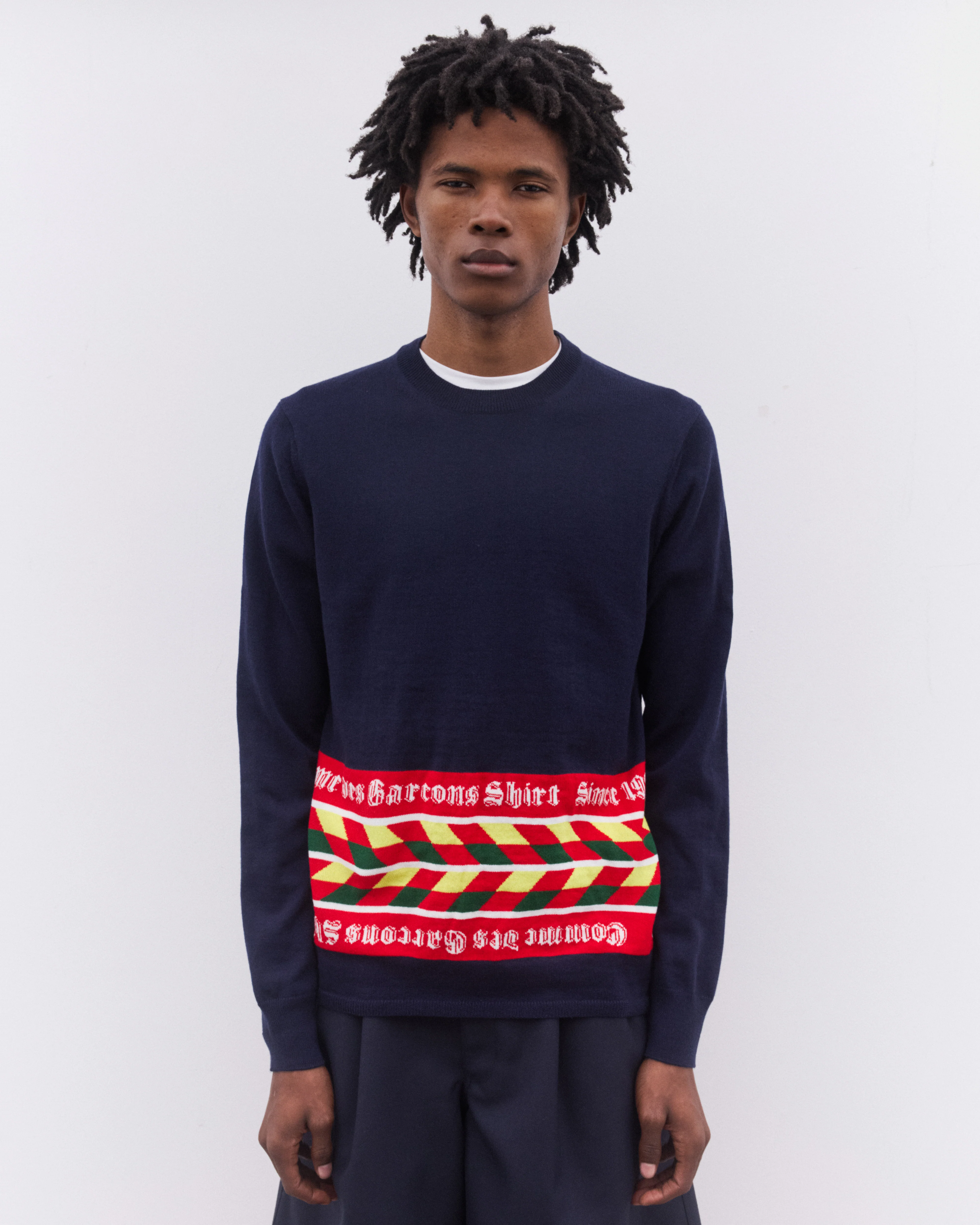 CDG Shirt - Men’s Football Scarf Knitted Sweater - (Navy) - Image 2