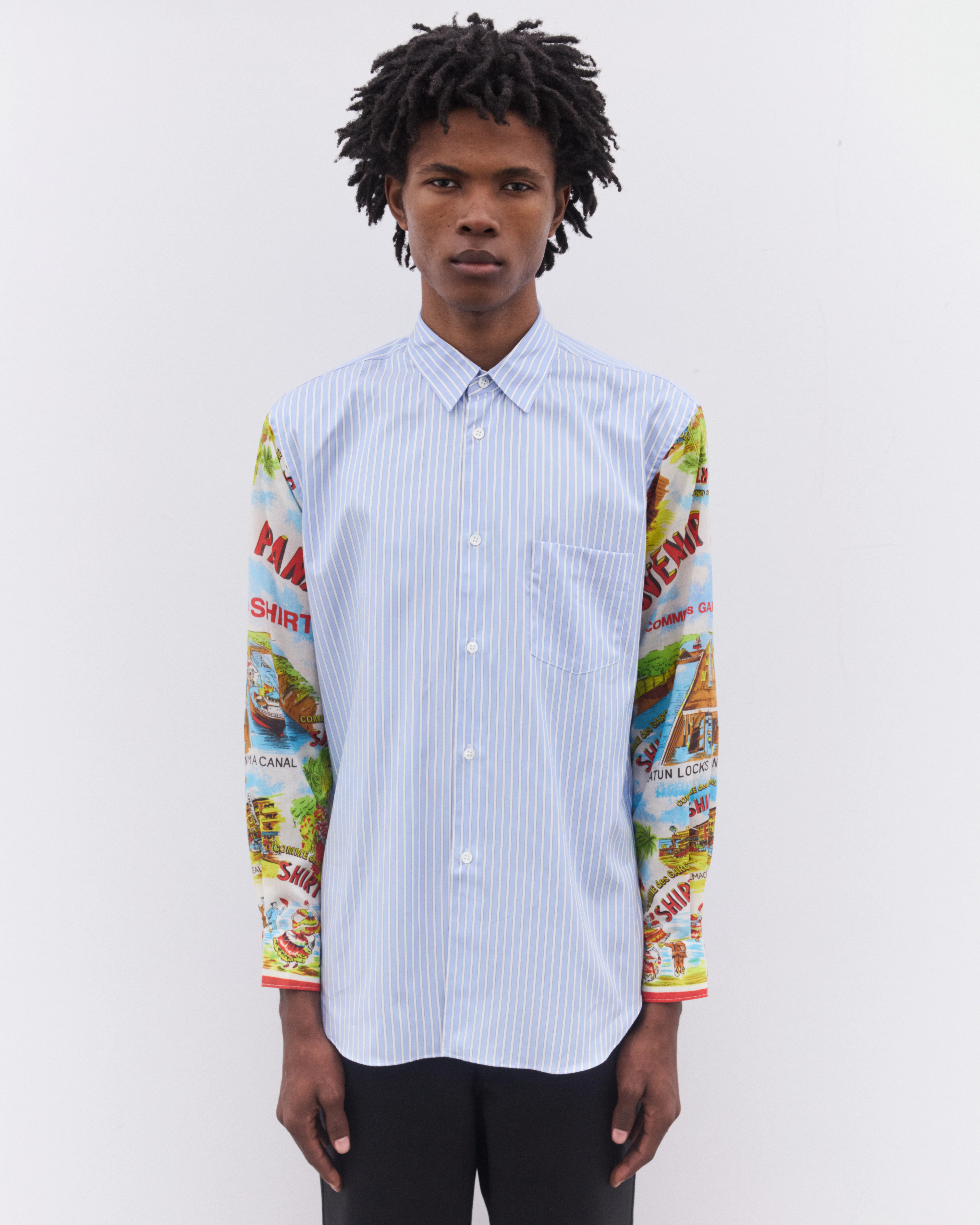 CDG Shirt - Men’s Striped Holiday Sleeve Shirt - (Blue) - Image 2