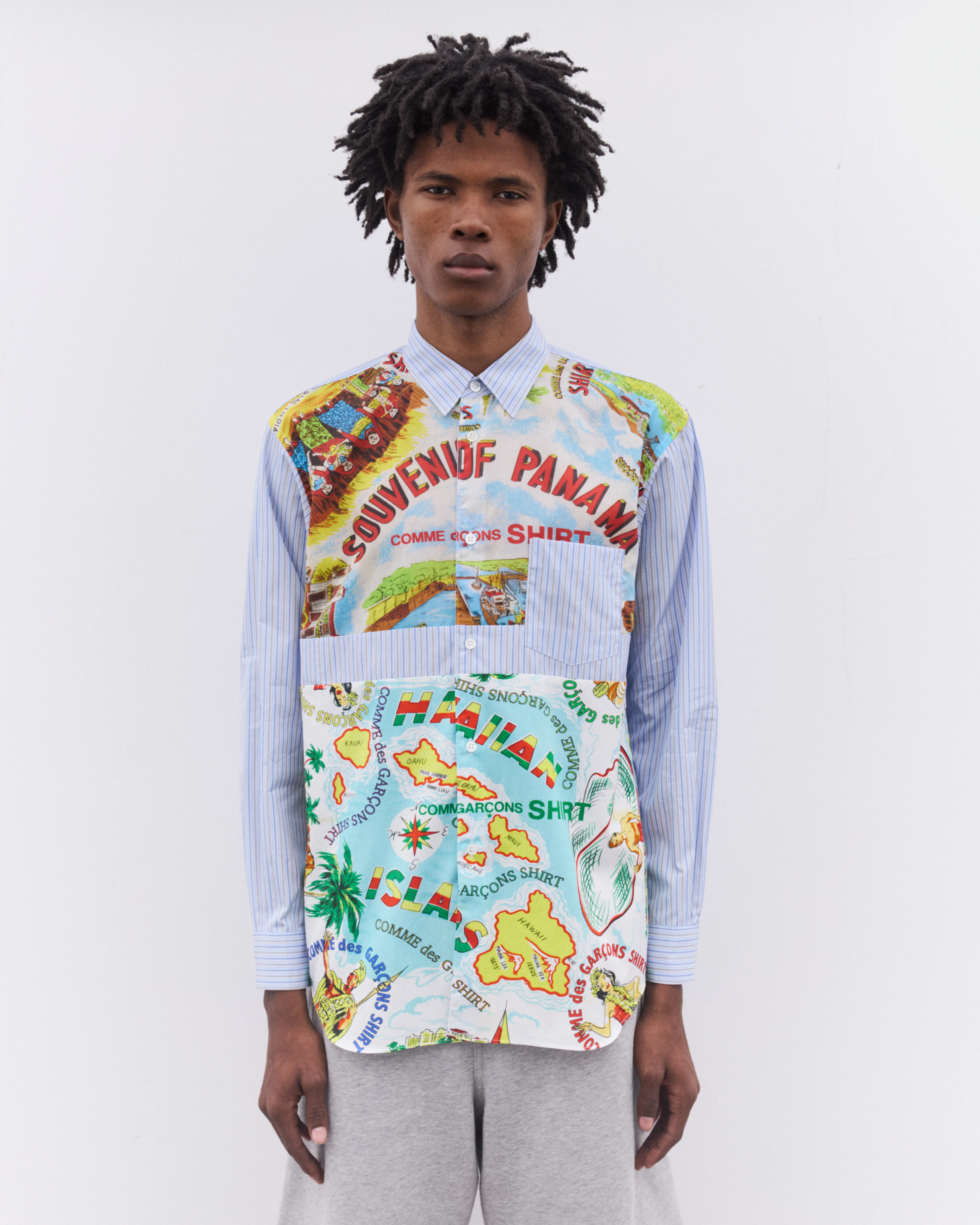 CDG Shirt - Men’s Striped Souvenir Shirt - (Blue) - Image 2