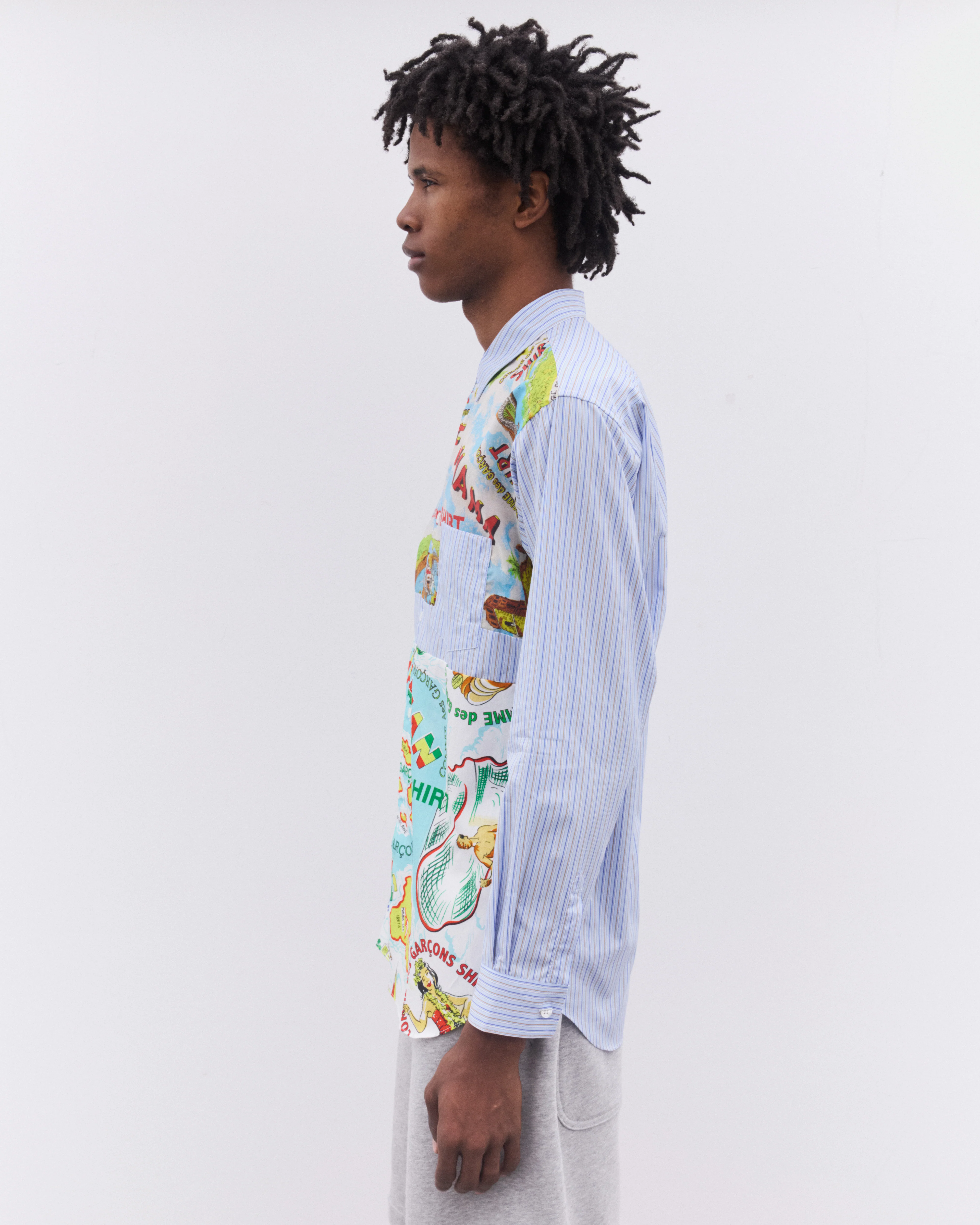 CDG Shirt - Men’s Striped Souvenir Shirt - (Blue) - Image 3