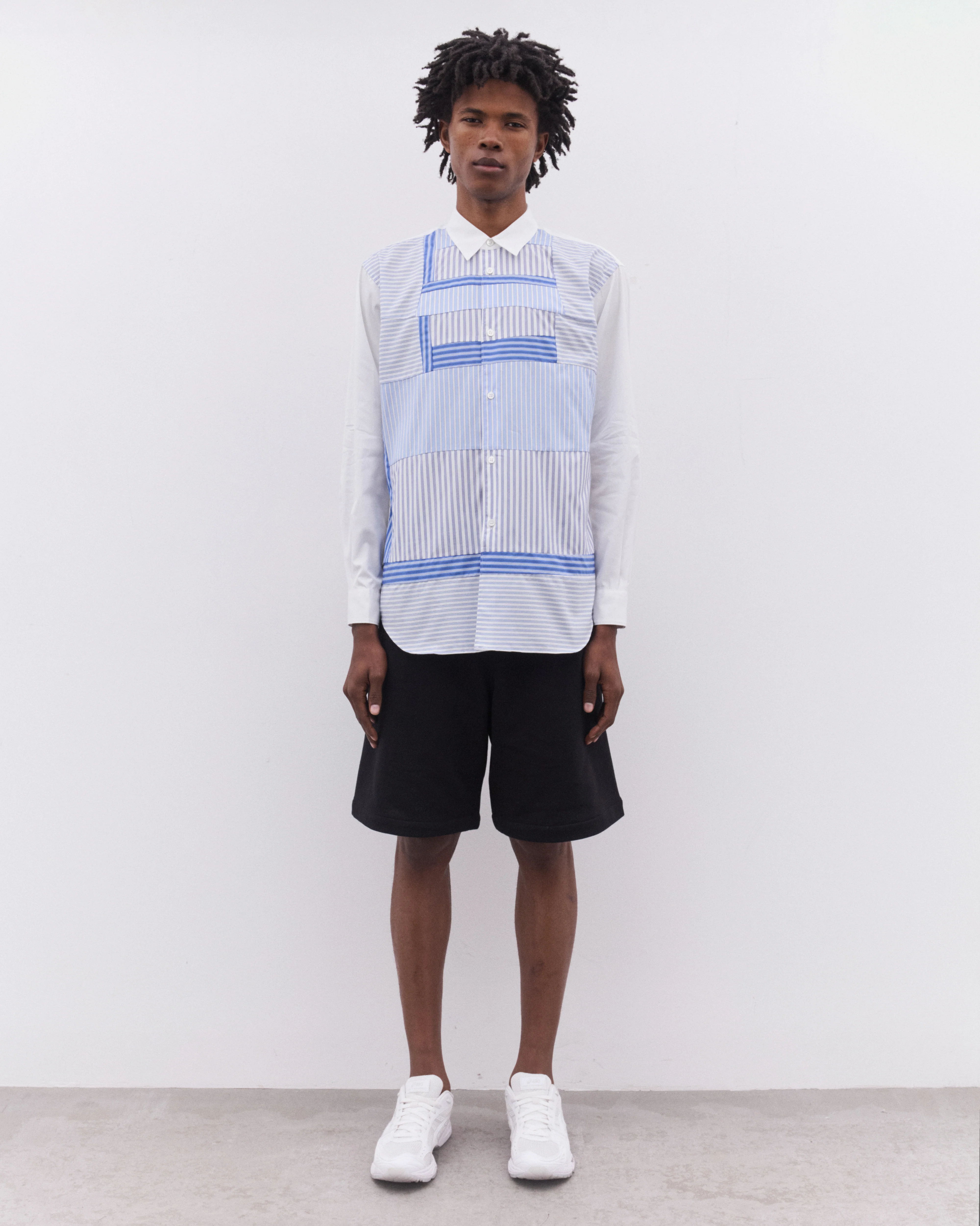 CDG Shirt - Men’s Stripe Patchwork Shirt - (Blue/White) - Image 5