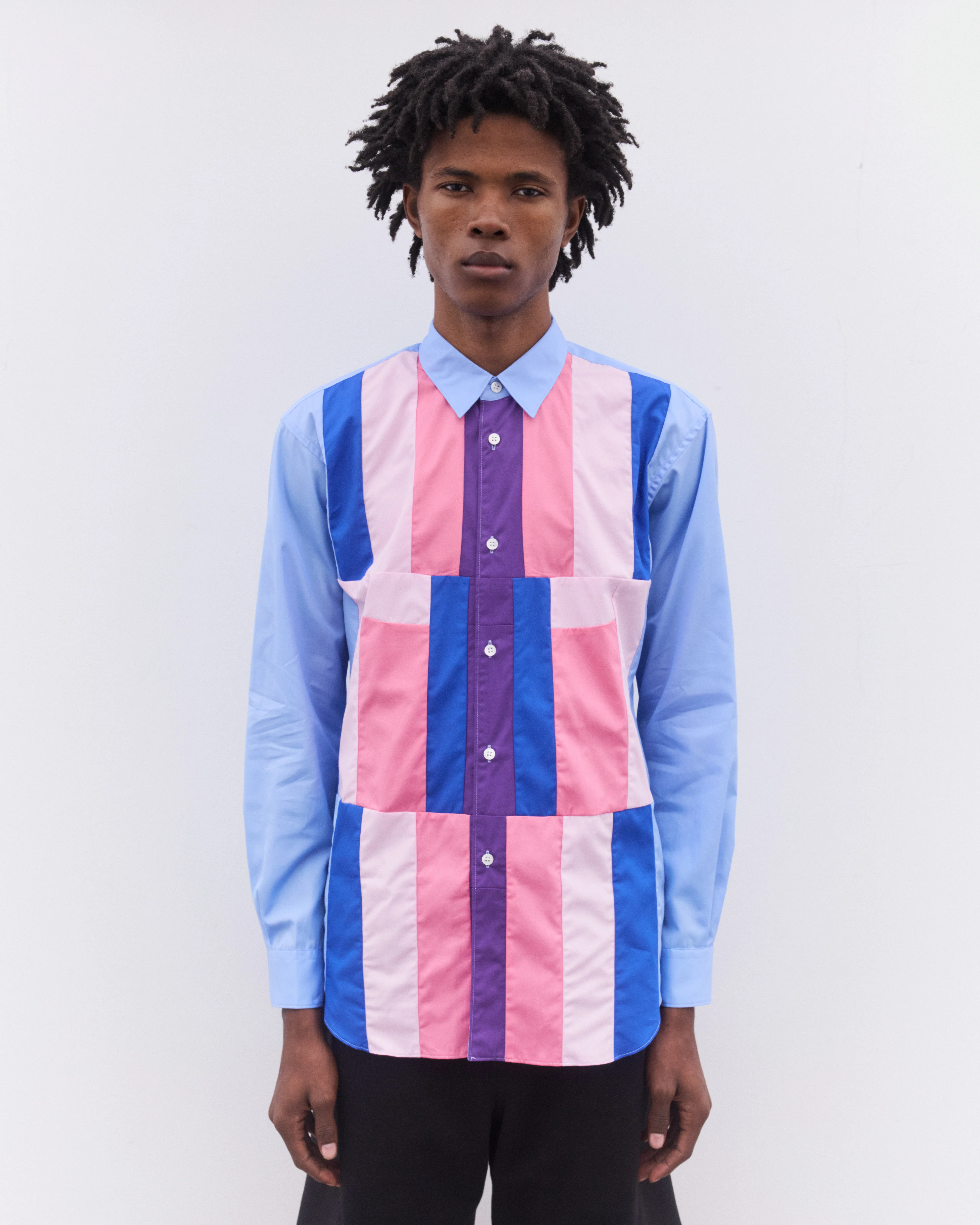 CDG Shirt - Men’s Colourblock Panel Shirt - (Blue) - Image 2