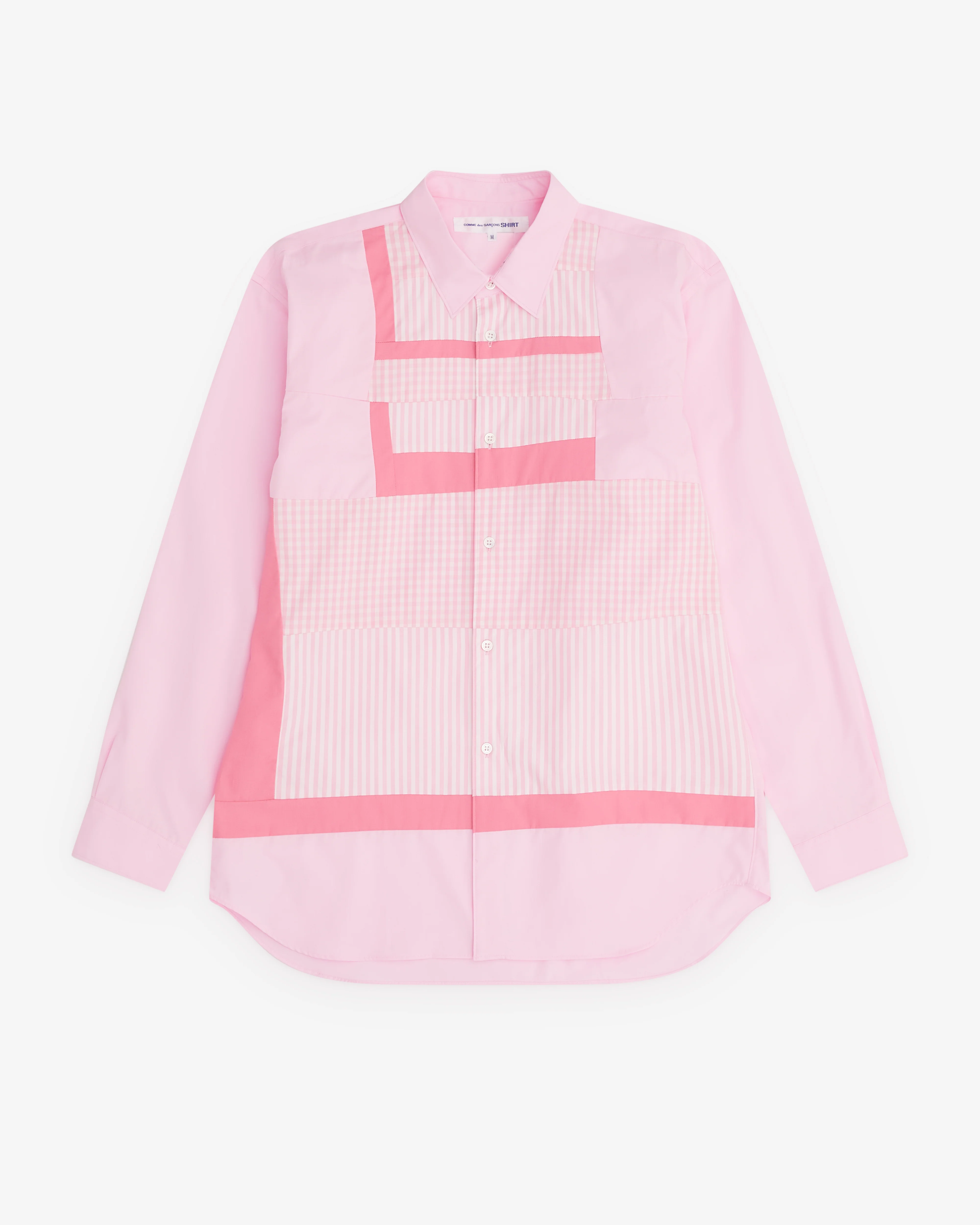 CDG Shirt - Men’s Gingham Patchwork Panelled Shirt - (Pink)