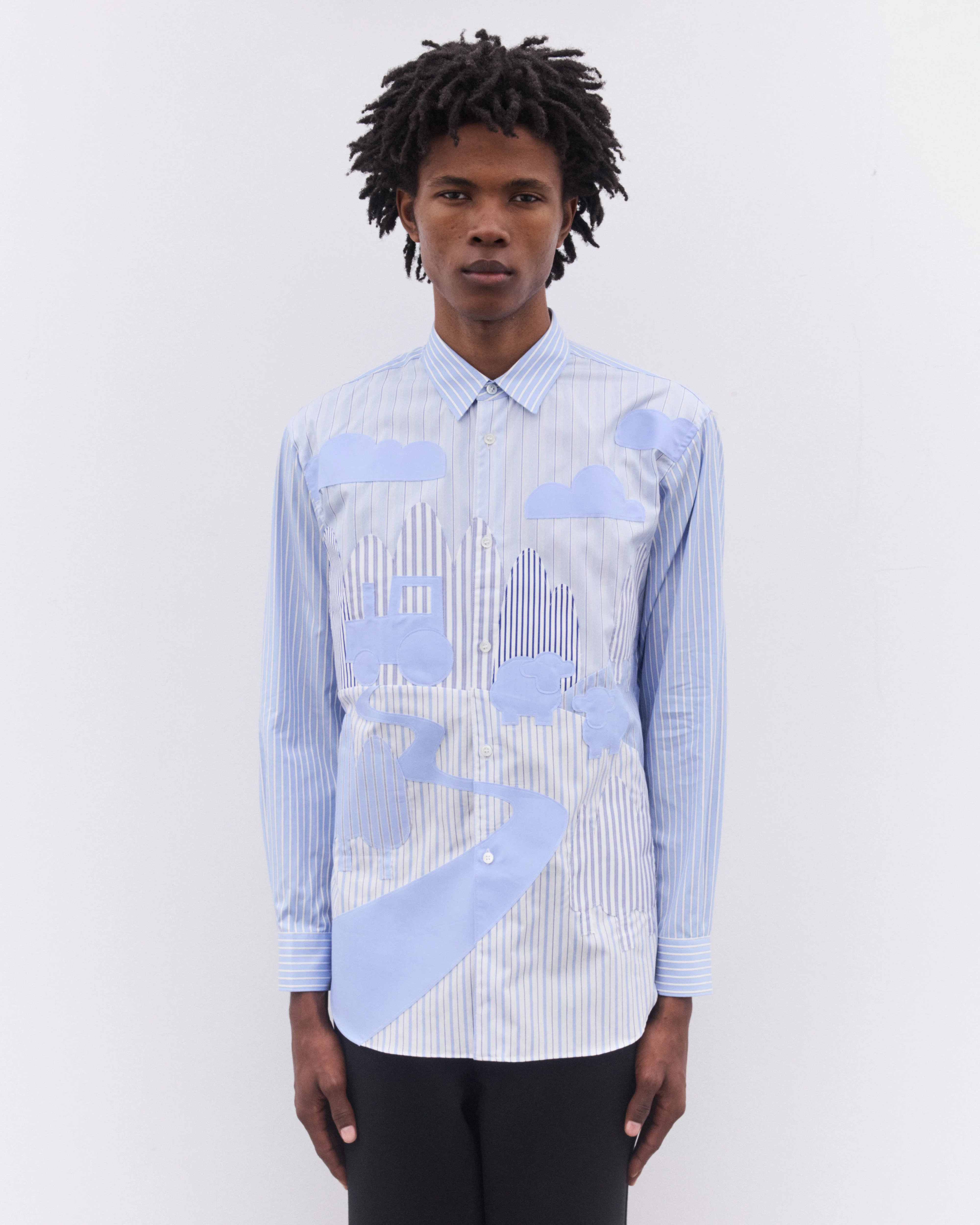 CDG Shirt - Men’s Striped Landscape Shirt - (Blue) - Image 2